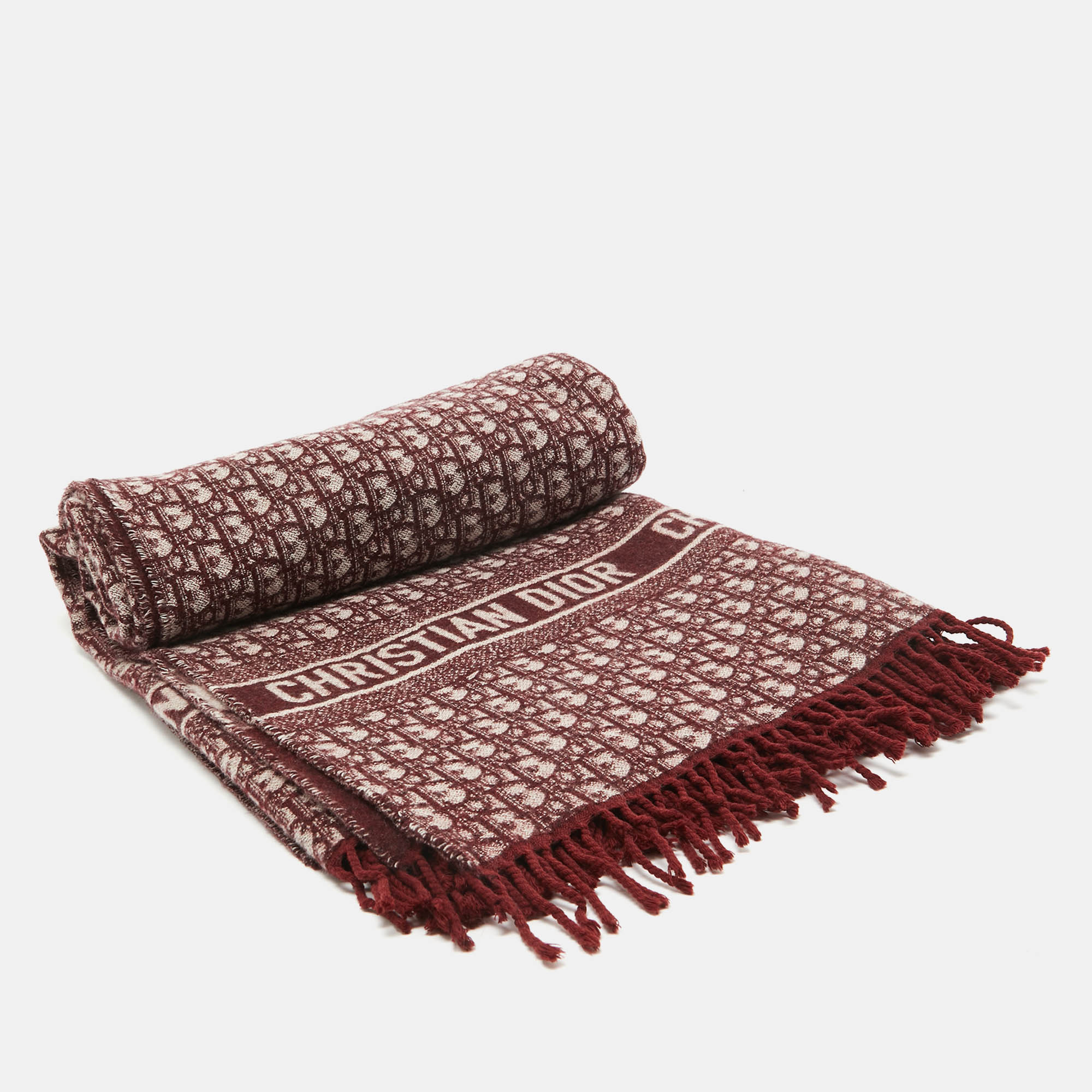 

Dior Burgundy Oblique Cashmere-Blend Throw Blanket