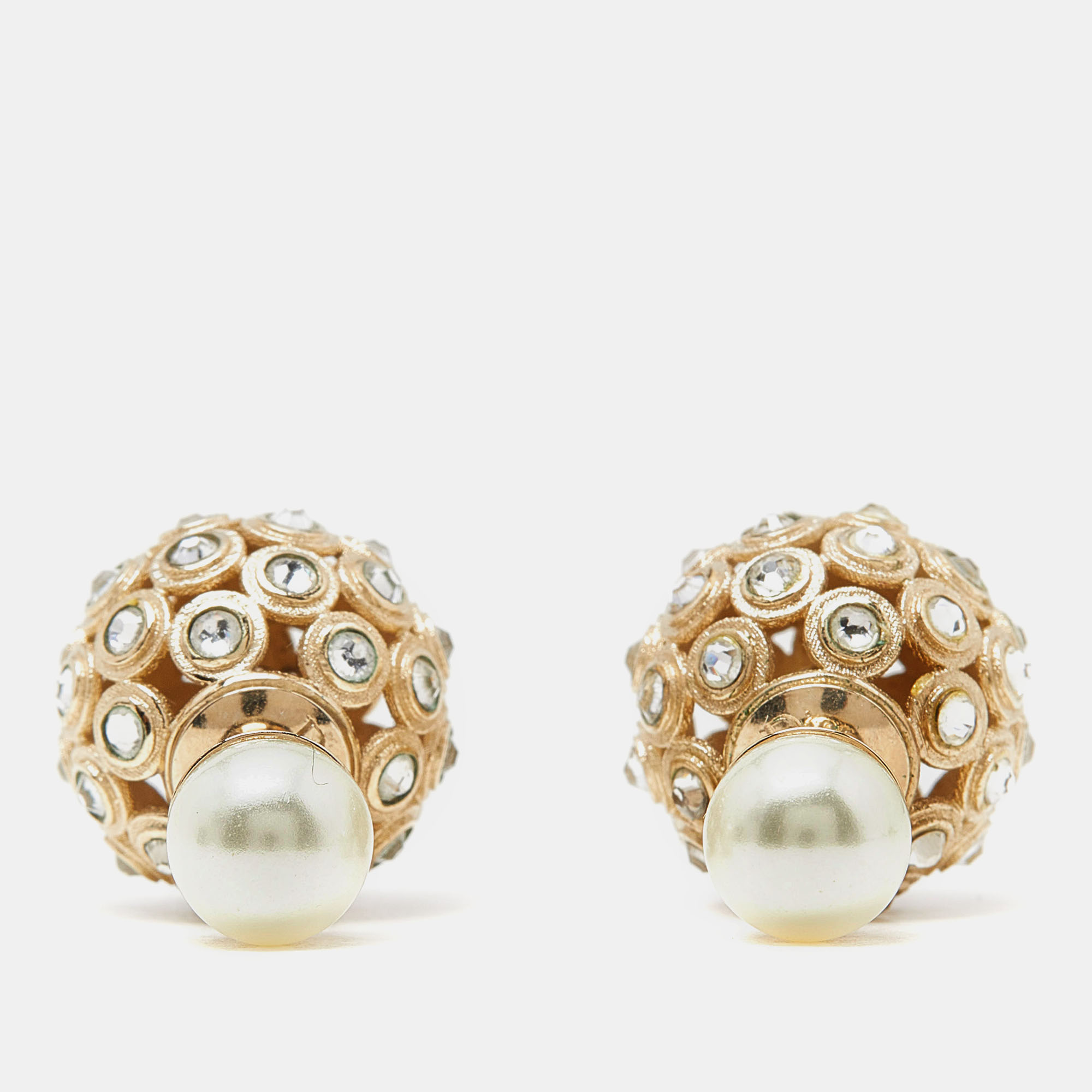

Dior Mise En Dior Tribales Crystals Faux Pearl Gold Tone Earrings