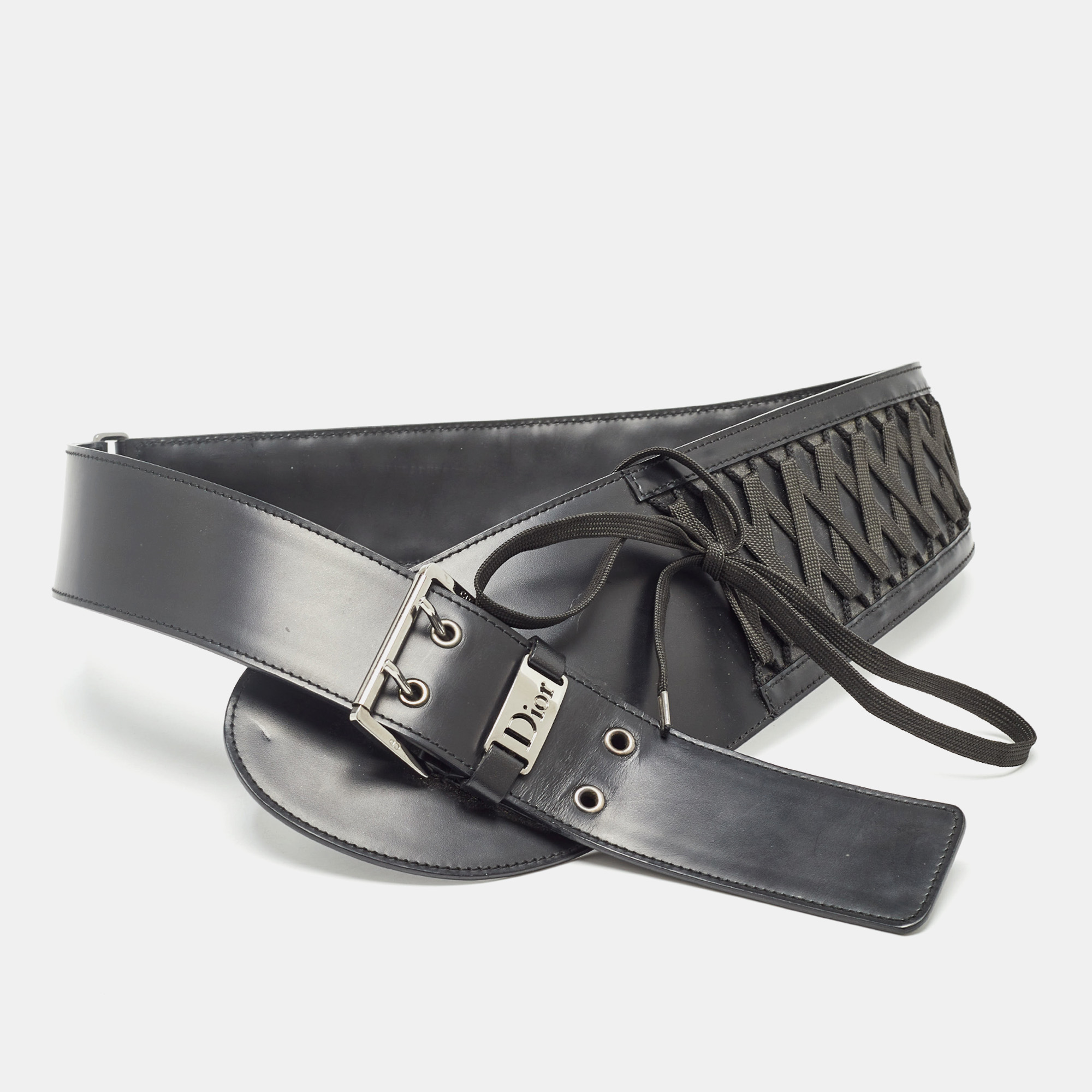 

Dior Black Leather Admit It Corset Wide Belt