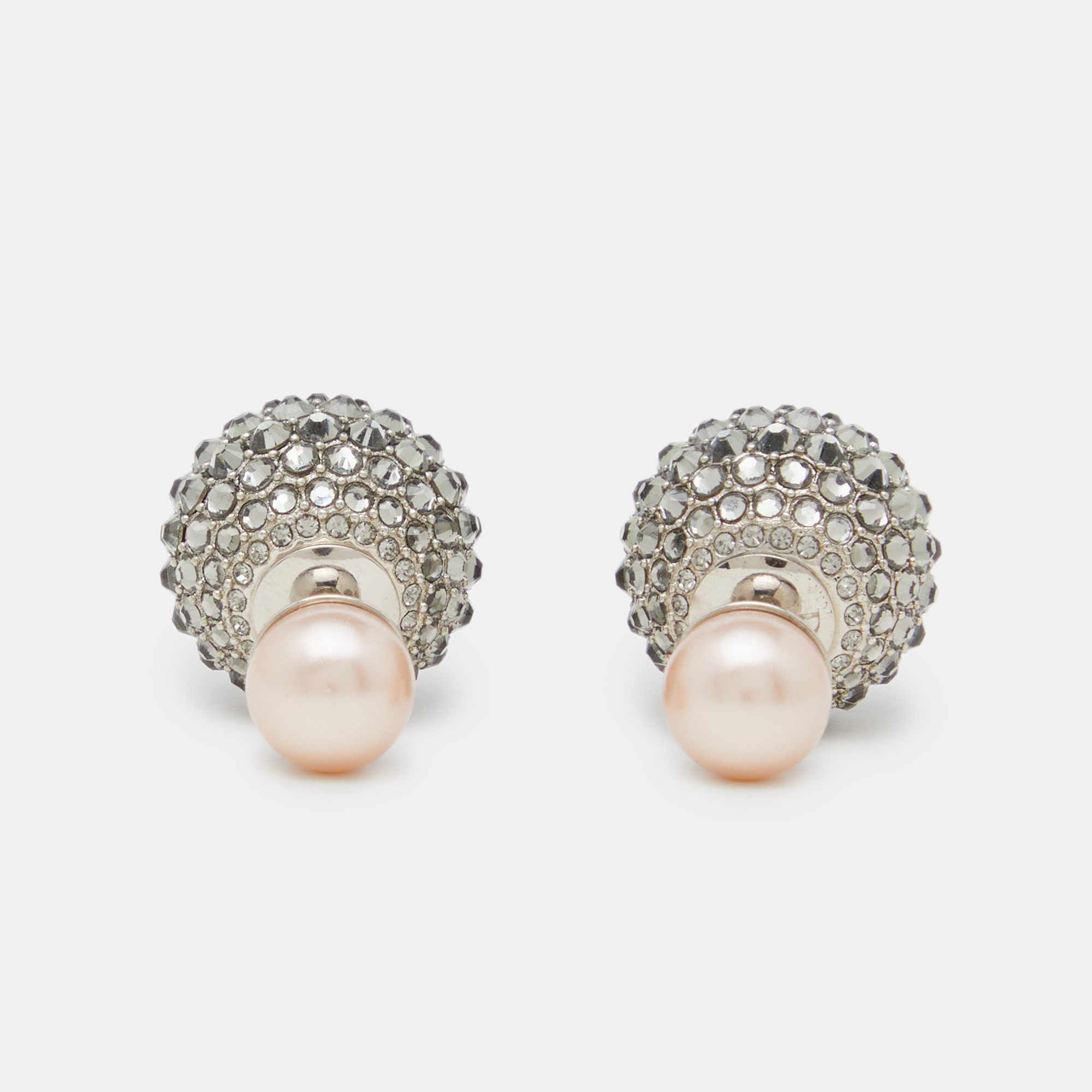 

Dior Tribales Crystals Faux Pearl Silver Tone Earrings, Tan