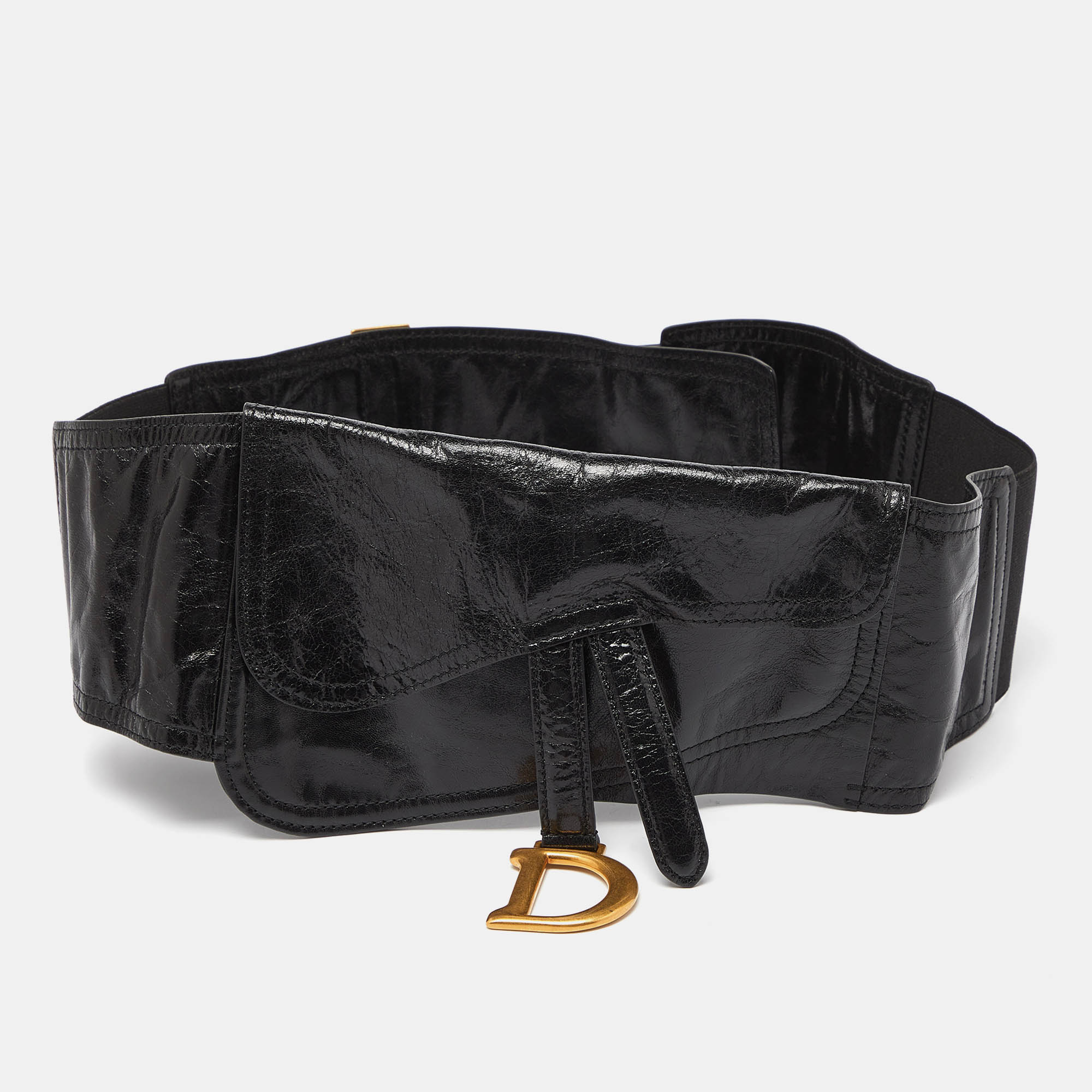 

Dior Black Crinkled Leather and Stretch Band Saddle Belt