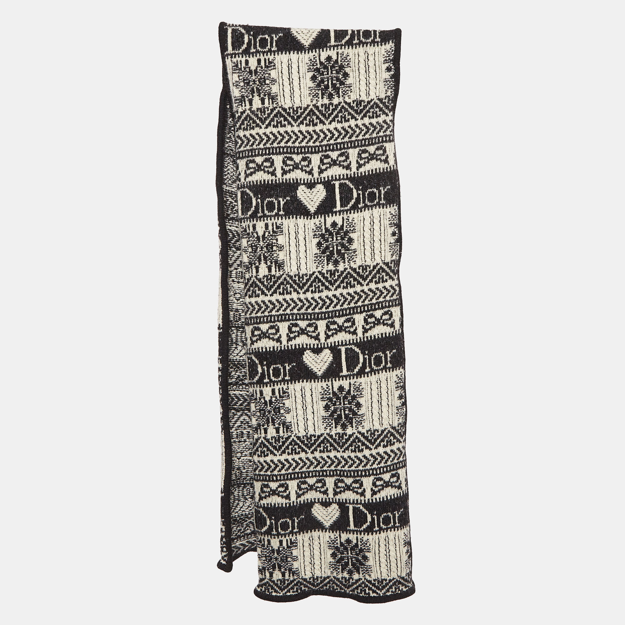

Dior Monochrome Patterned Knit Wool Scarf, Black