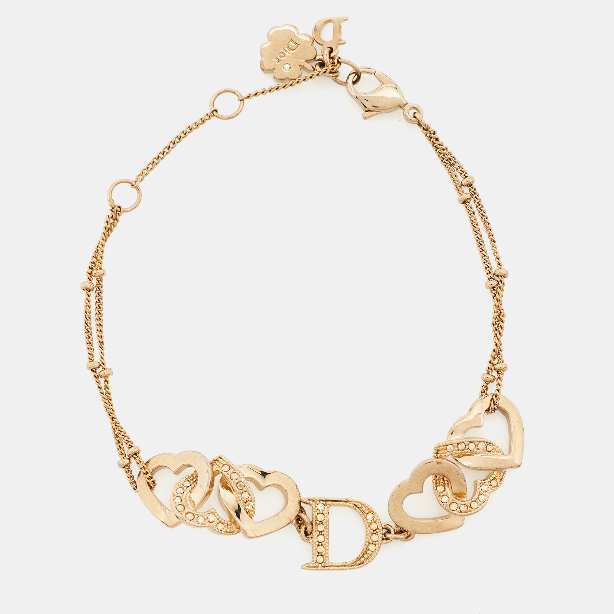 

Dior Interlocking Heart Crystal Gold Tone Bracelet