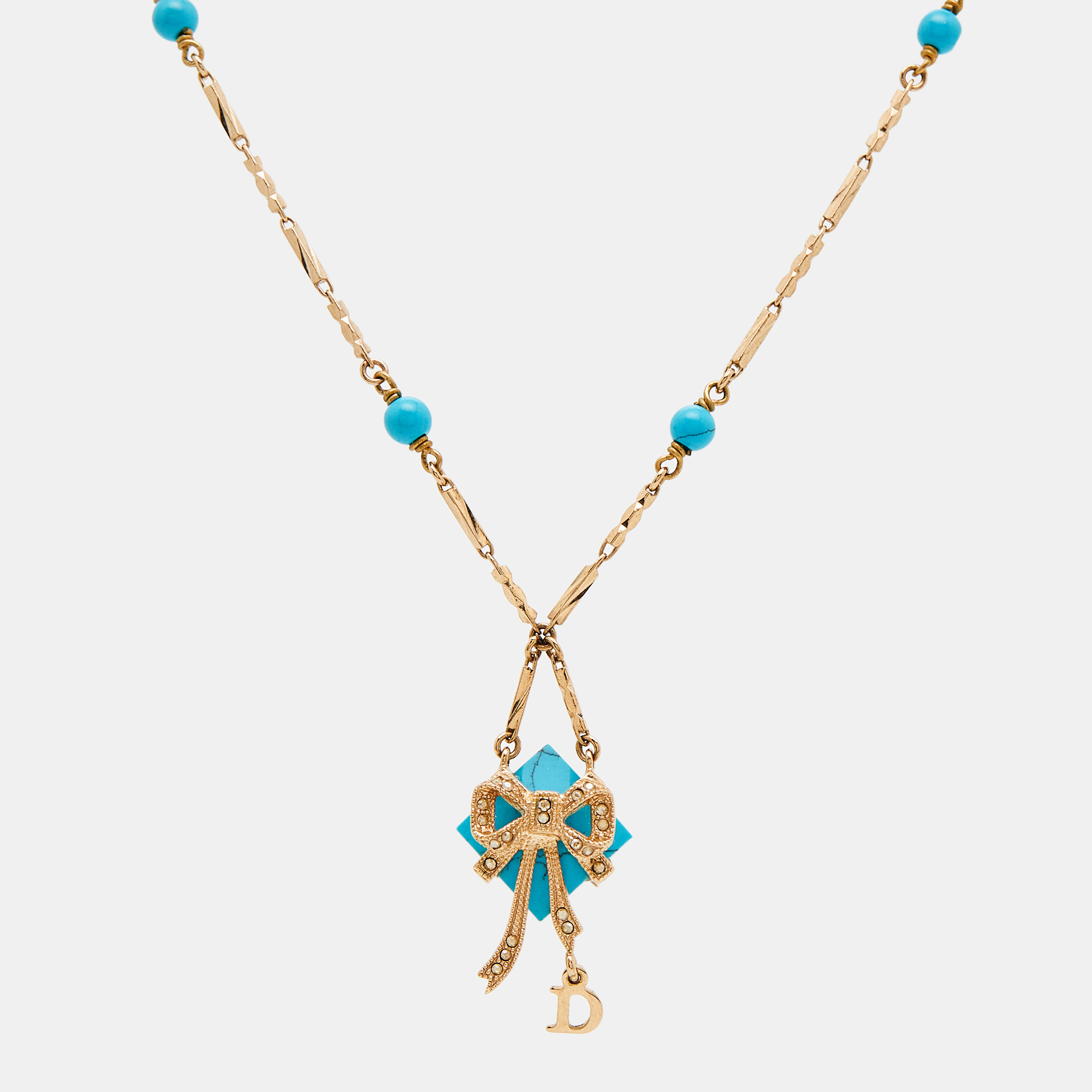 

Dior Blue Stone Crystal Antique Gold Tone Necklace
