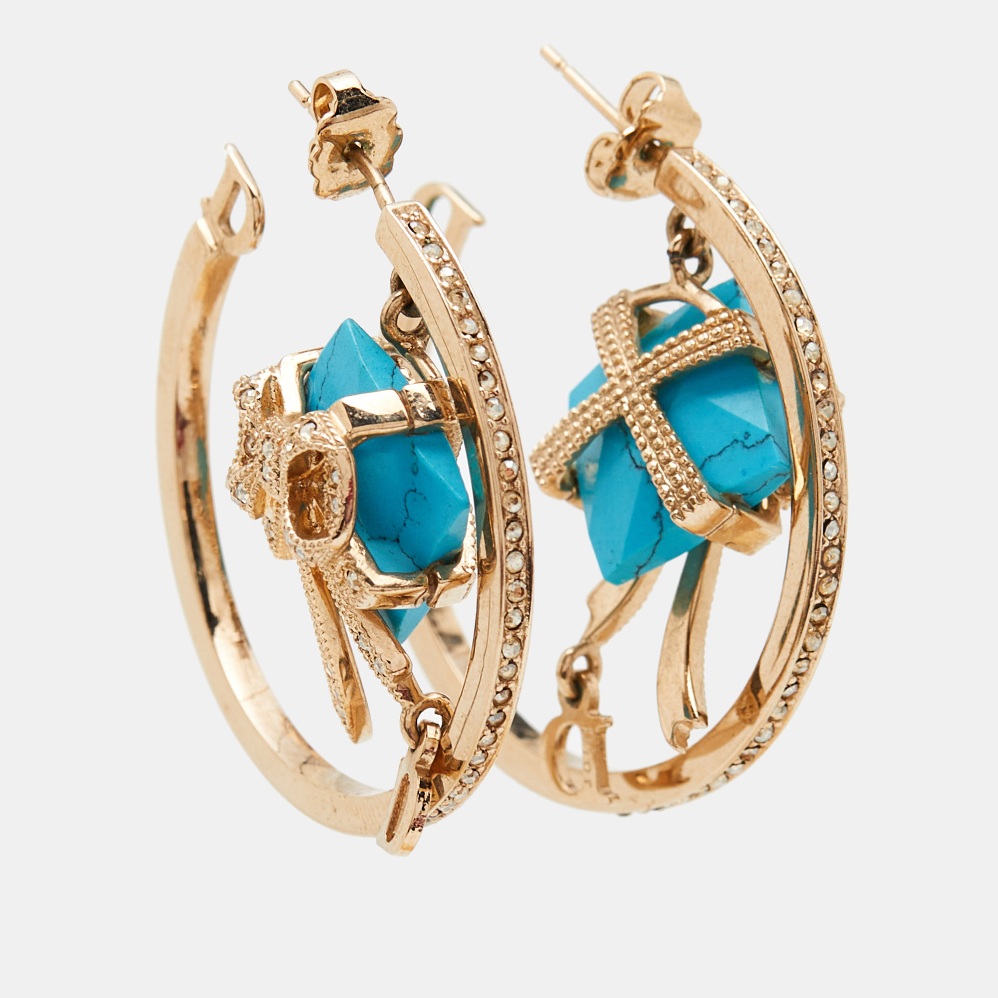 

Dior Blue Stone Crystal Gold Tone Hoop Earrings