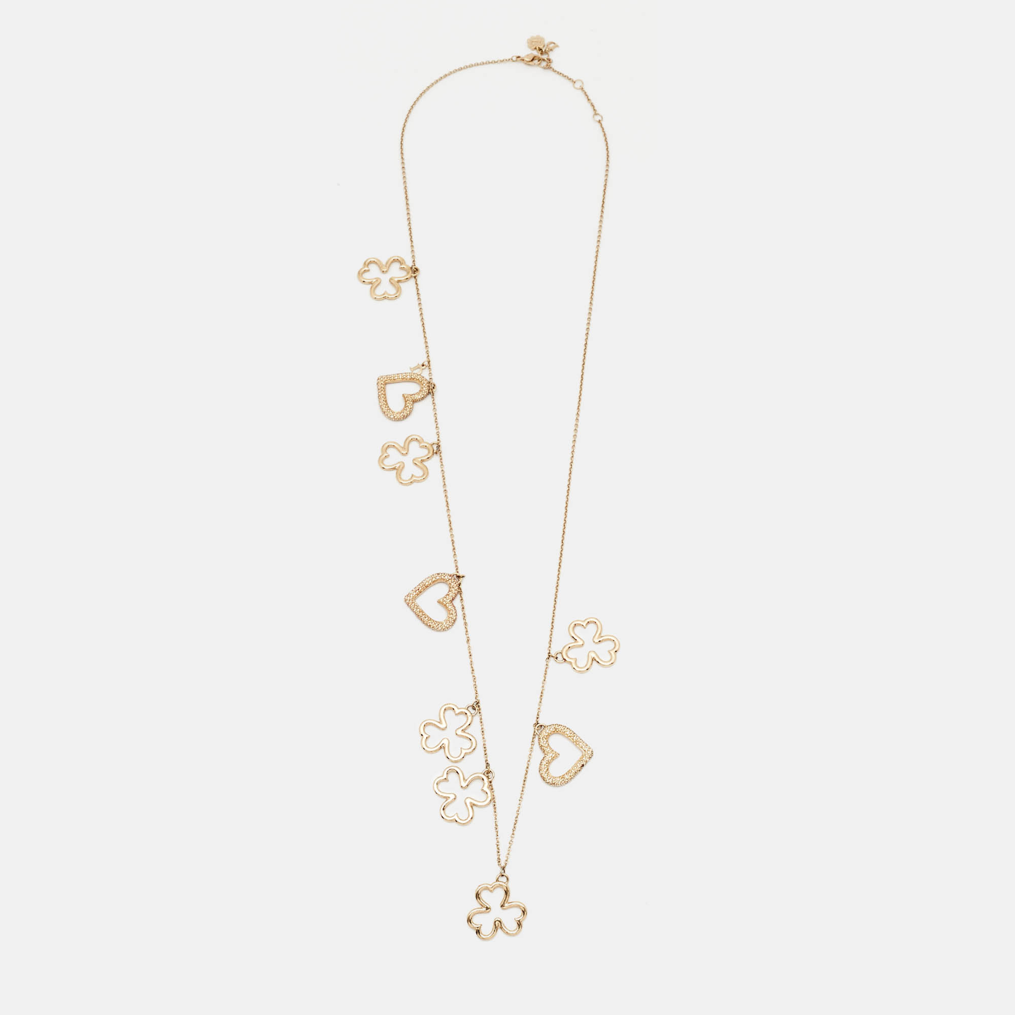 

Dior Crystal Heart Clover Charms Gold ToneChain Necklace