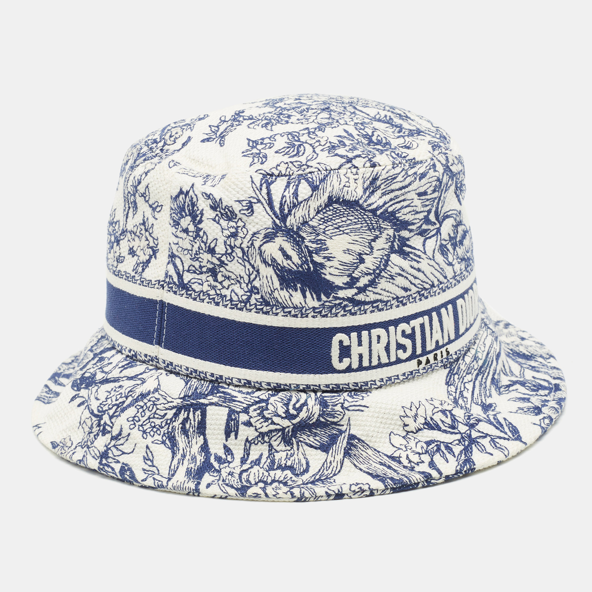 

Christian Dior Blue D-Bobby Toile de Jouy Soleil Printed Cotton Small Brim Bucket Hat