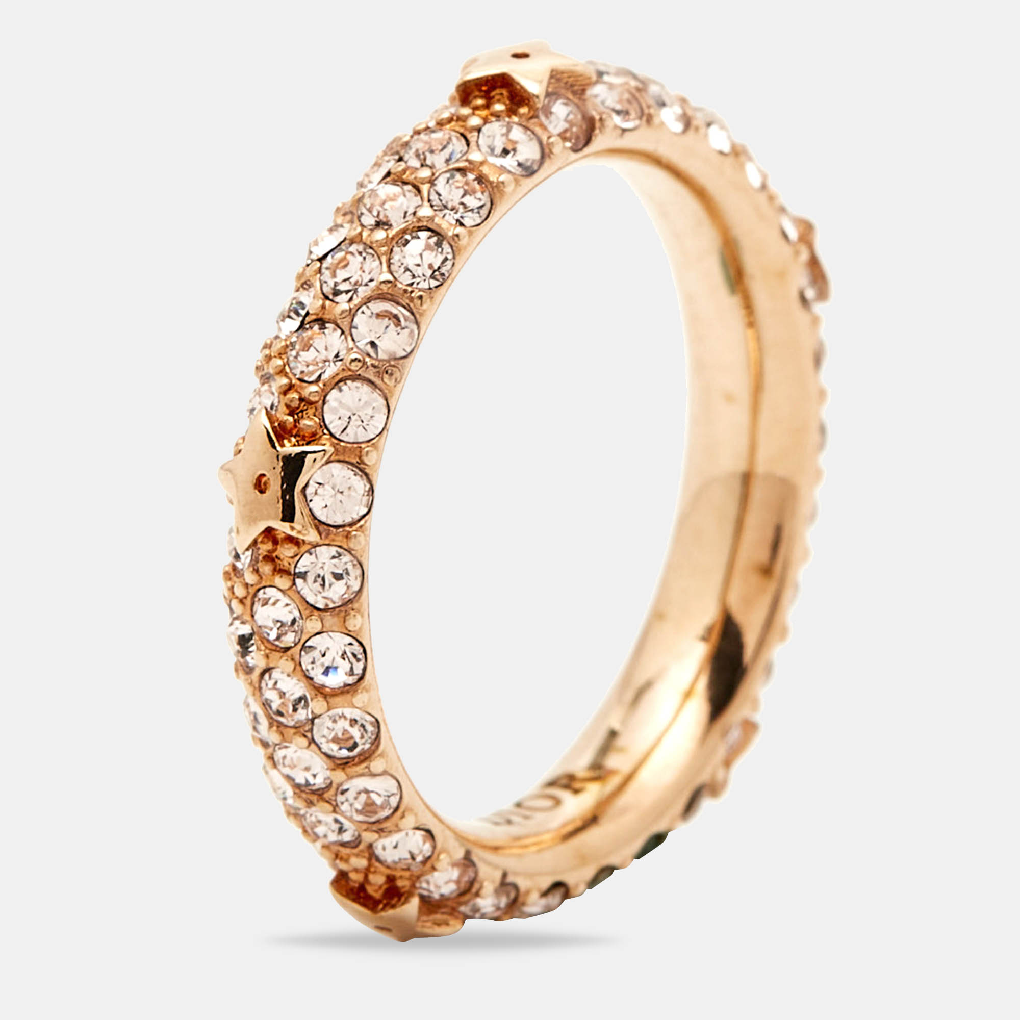 Pre-owned Dior Star Crystals Gold Tone Ring Size 50