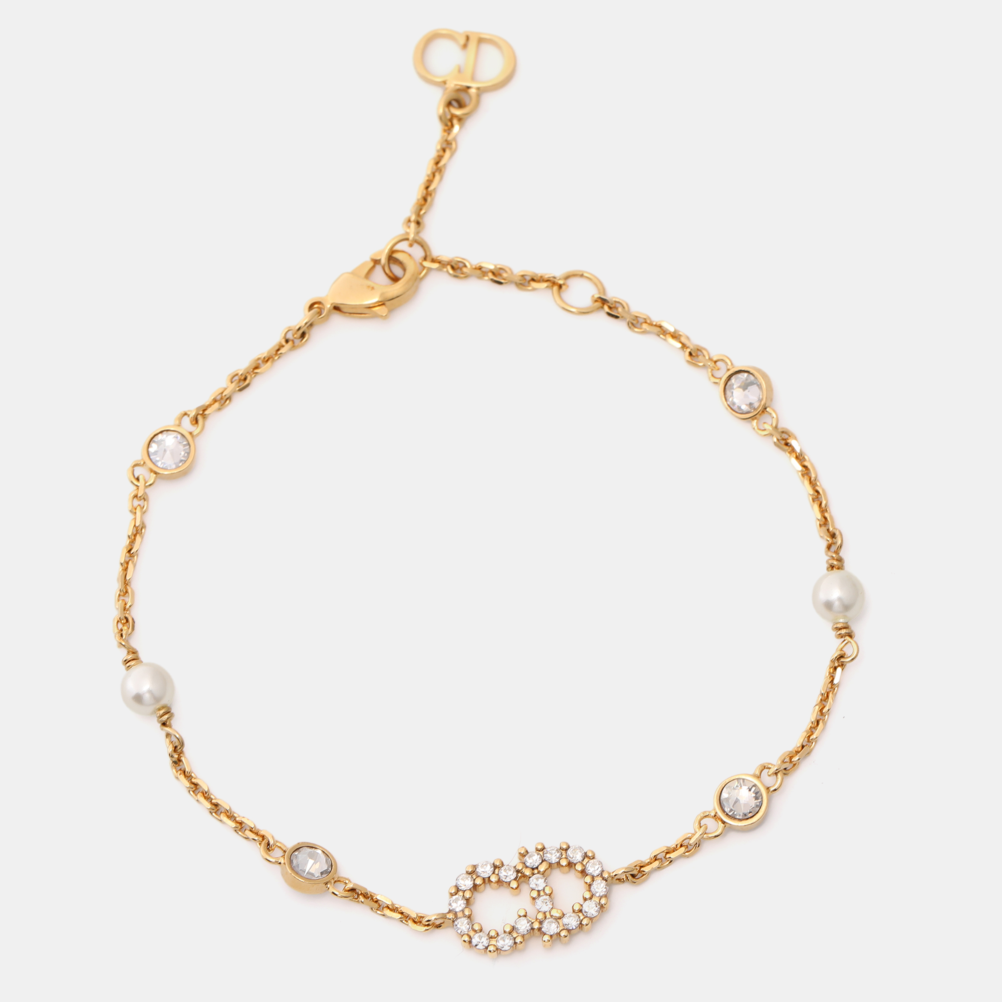 

Dior Claire De Lune Crystals Faux Pearls Gold Tone Bracelet