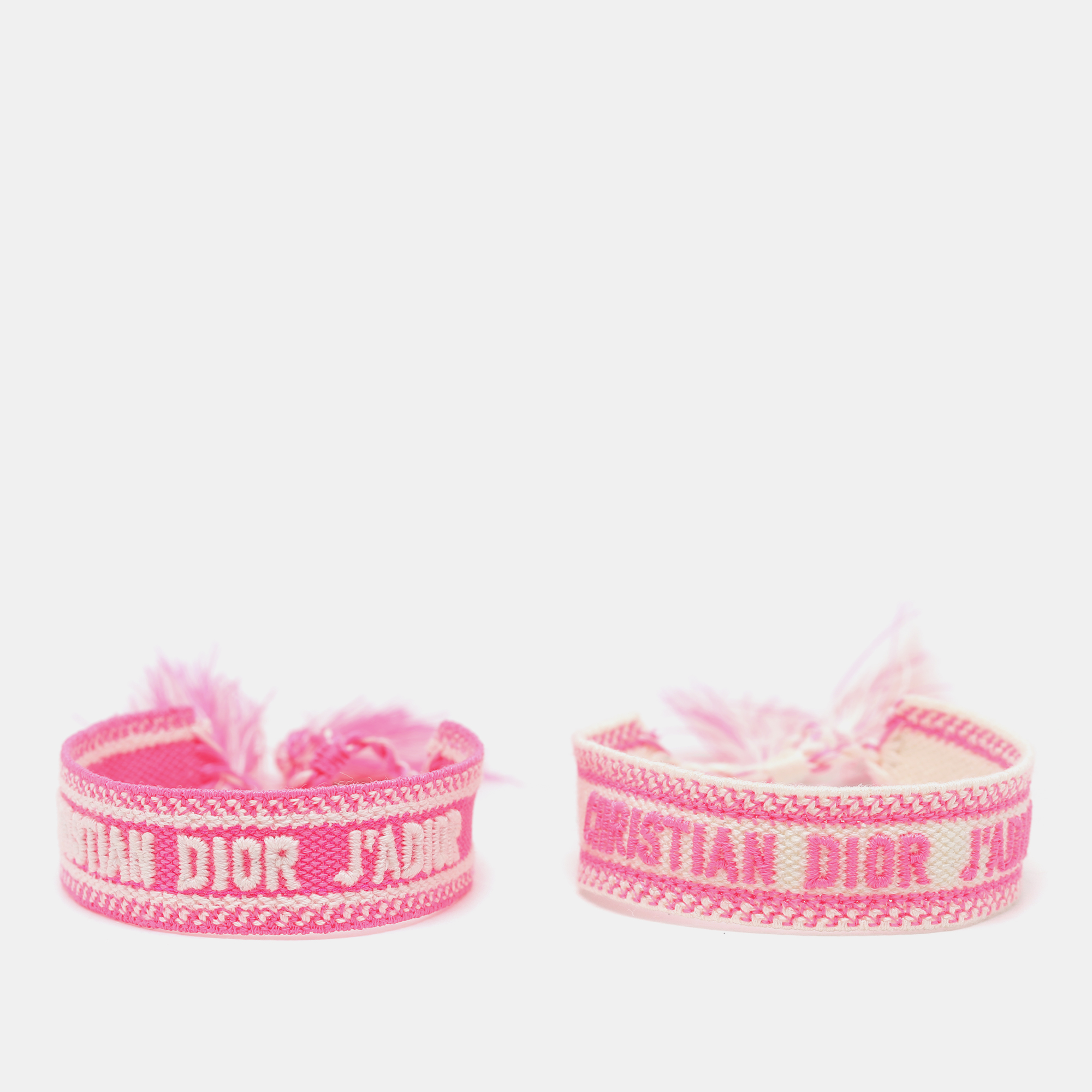 

Dior J'adior Pink/White Woven Cotton Set of Two Adjustable Tassel Bracelets