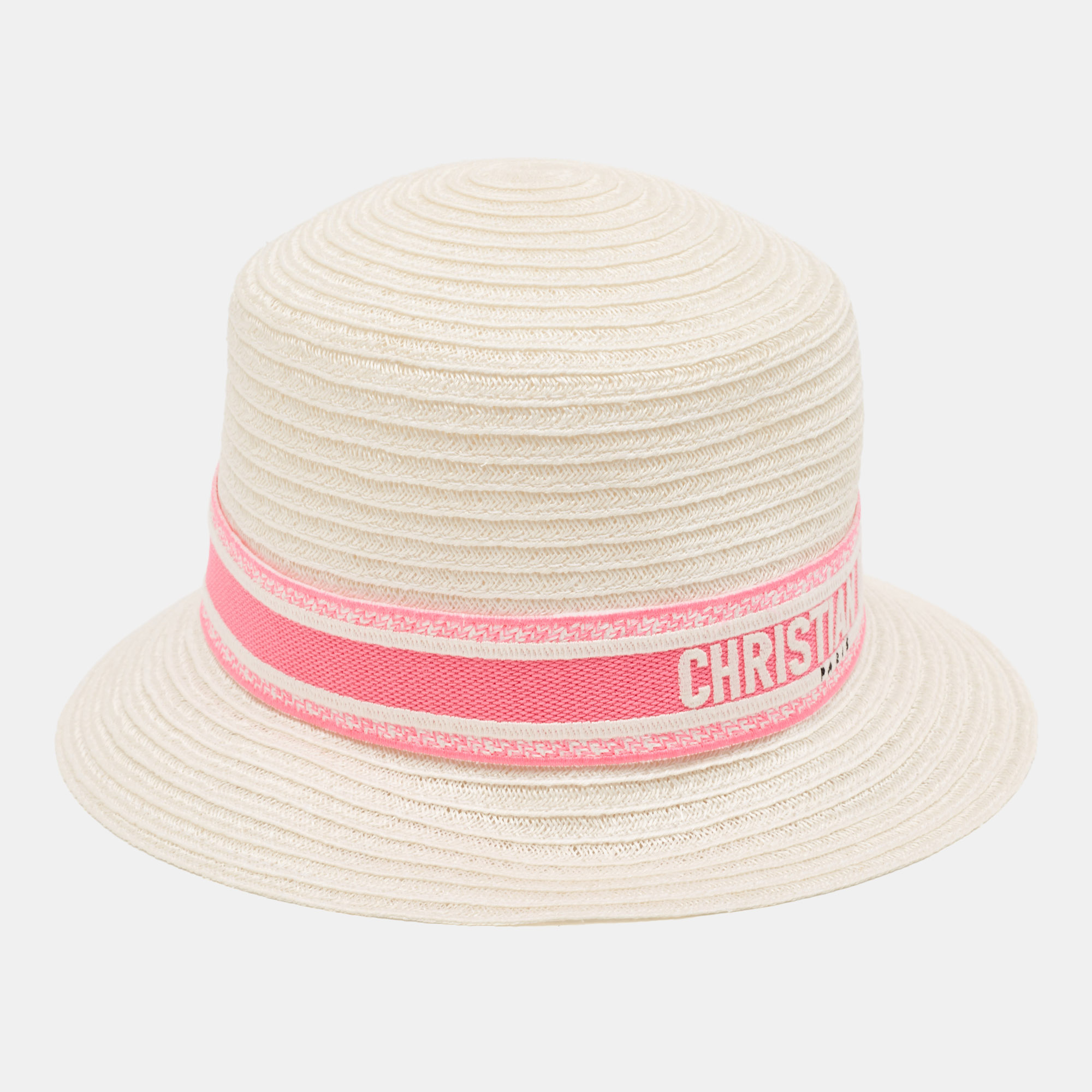 

Dior Ivory/Pink Logo Detail Hemp Straw Dioresort Hat Size, White