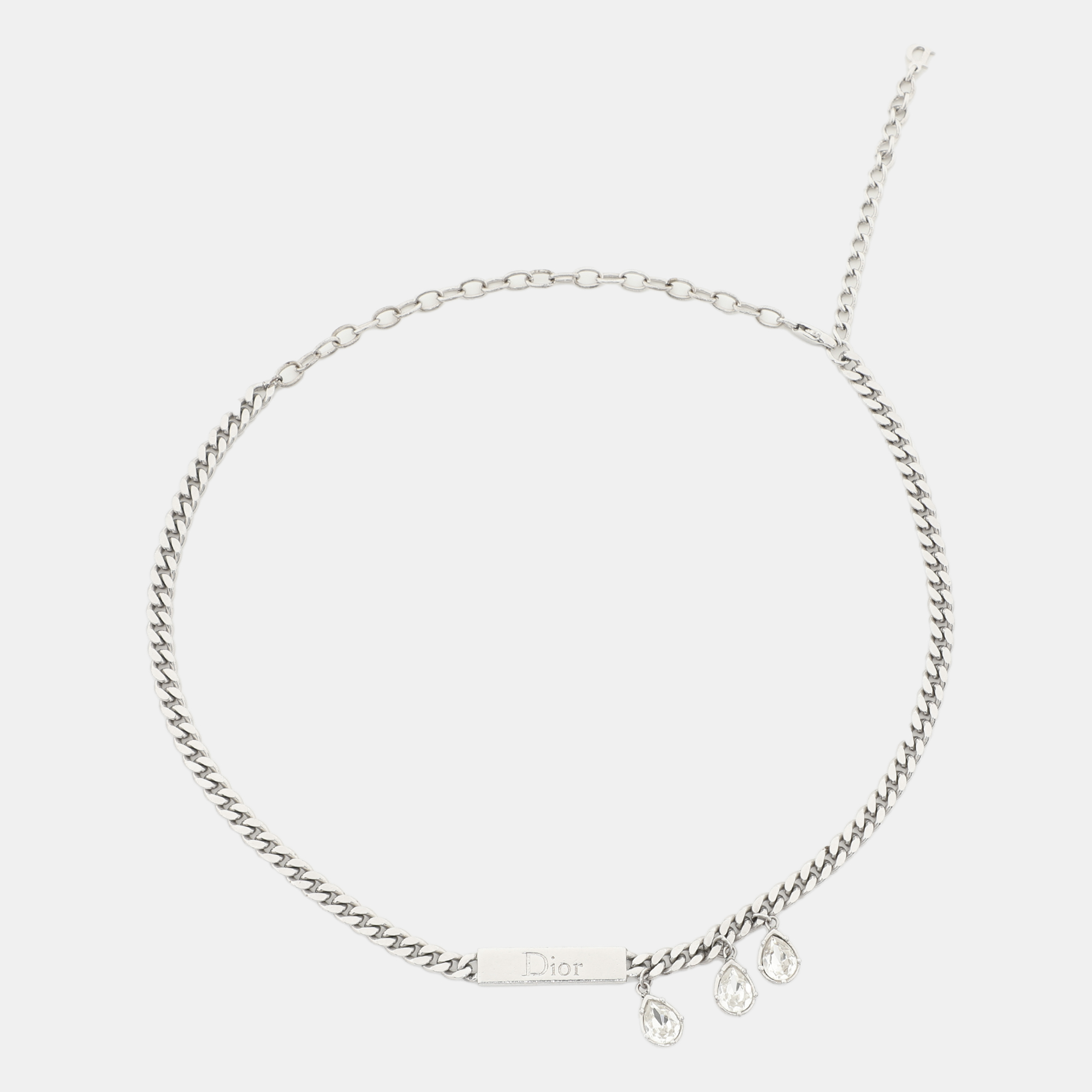 

Dior Silver Tone Crystals Chain Necklace