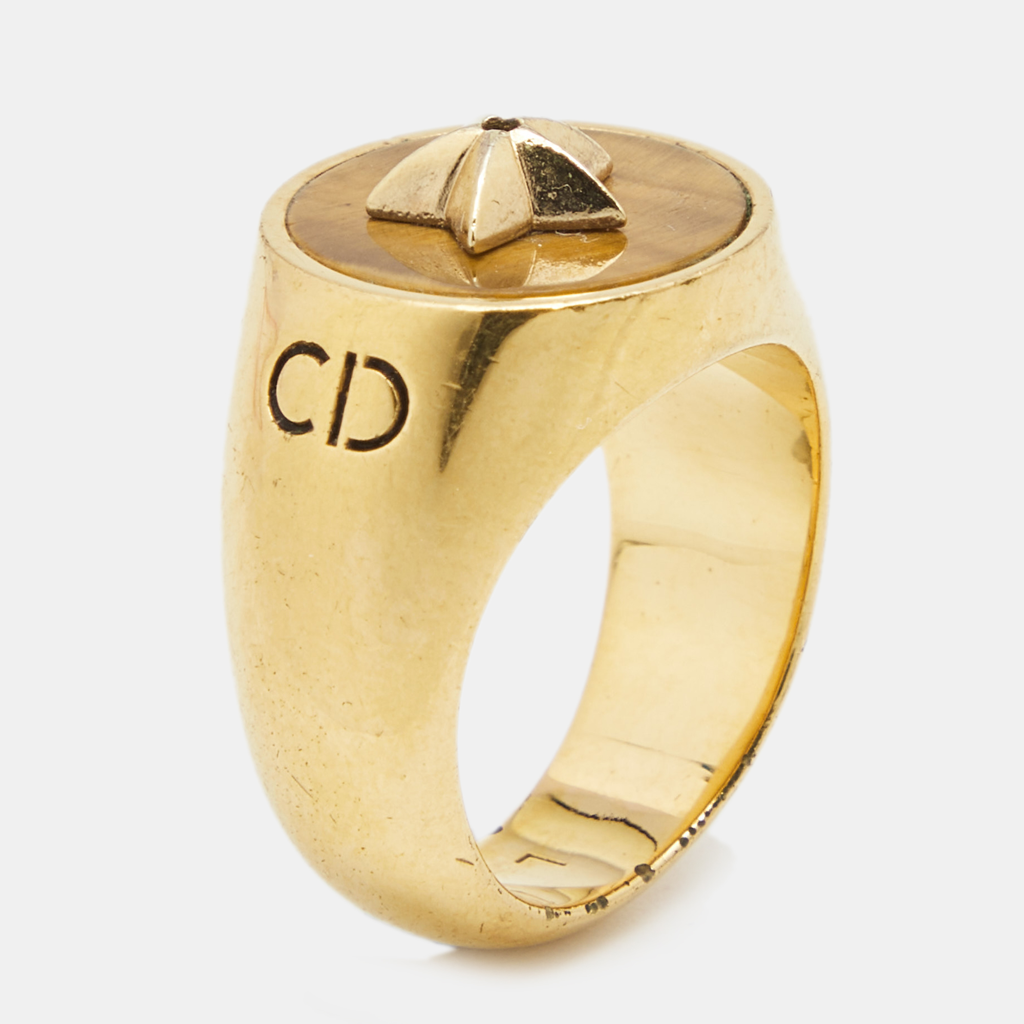 

Dior CD Tigers Eye Gold Tone Ring Size