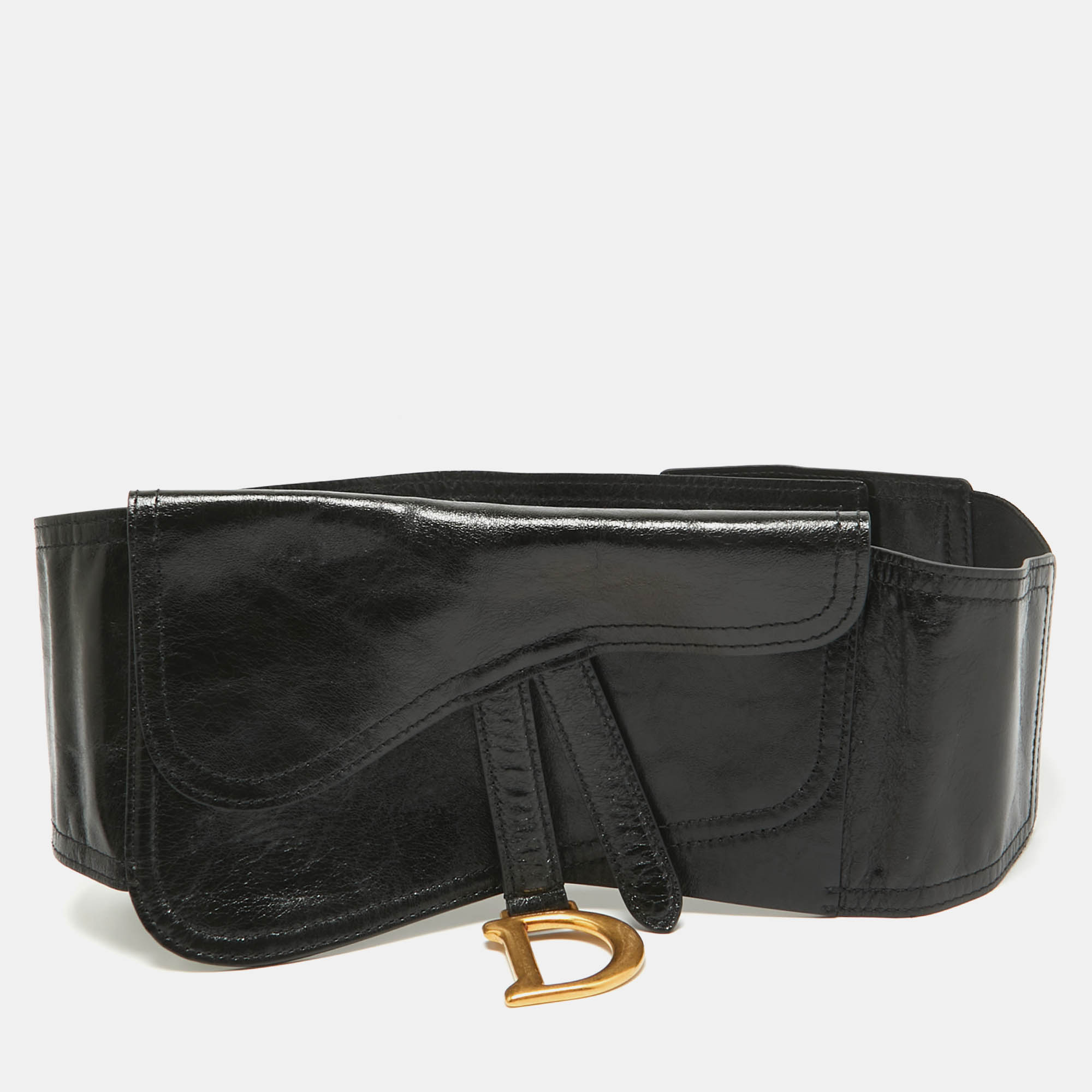 

Dior Black Glossy Leather Saddle Wrap Belt