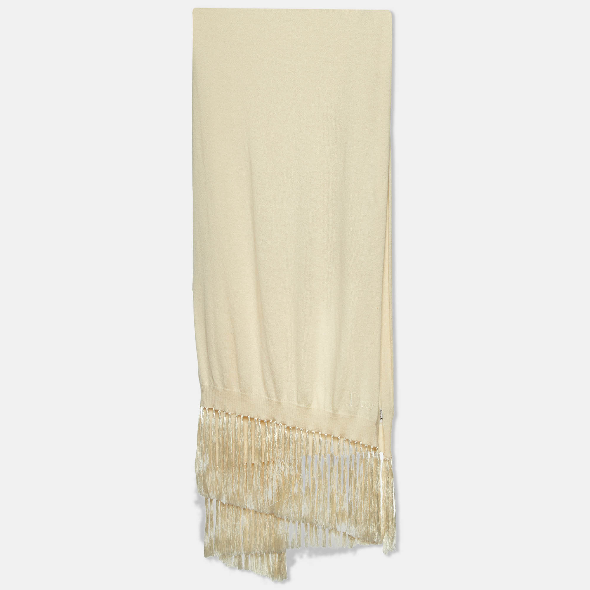 

Dior Cream Cashmere Fringed Stole