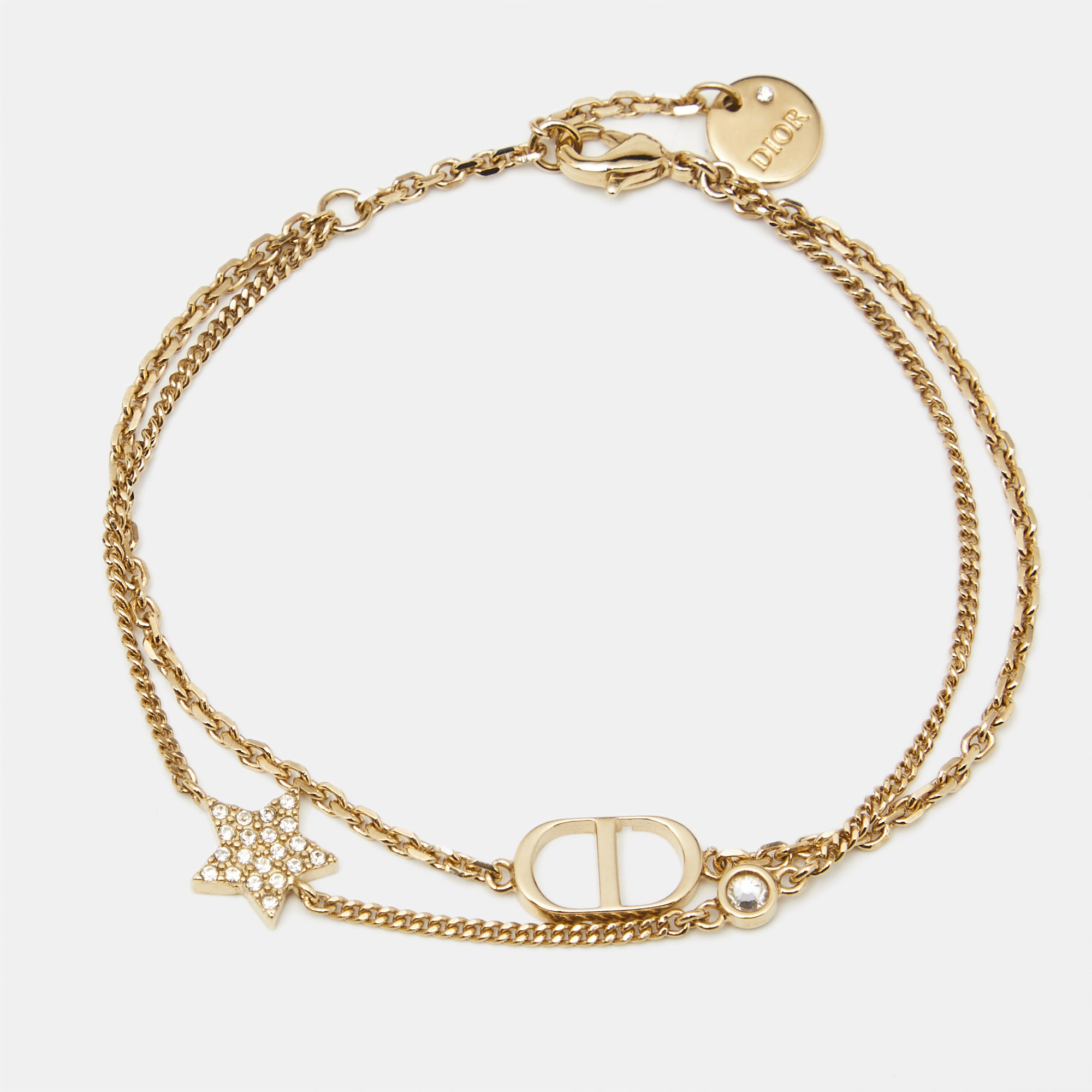 

Dior Petit CD Double Chain Crystals Gold Tone Bracelet