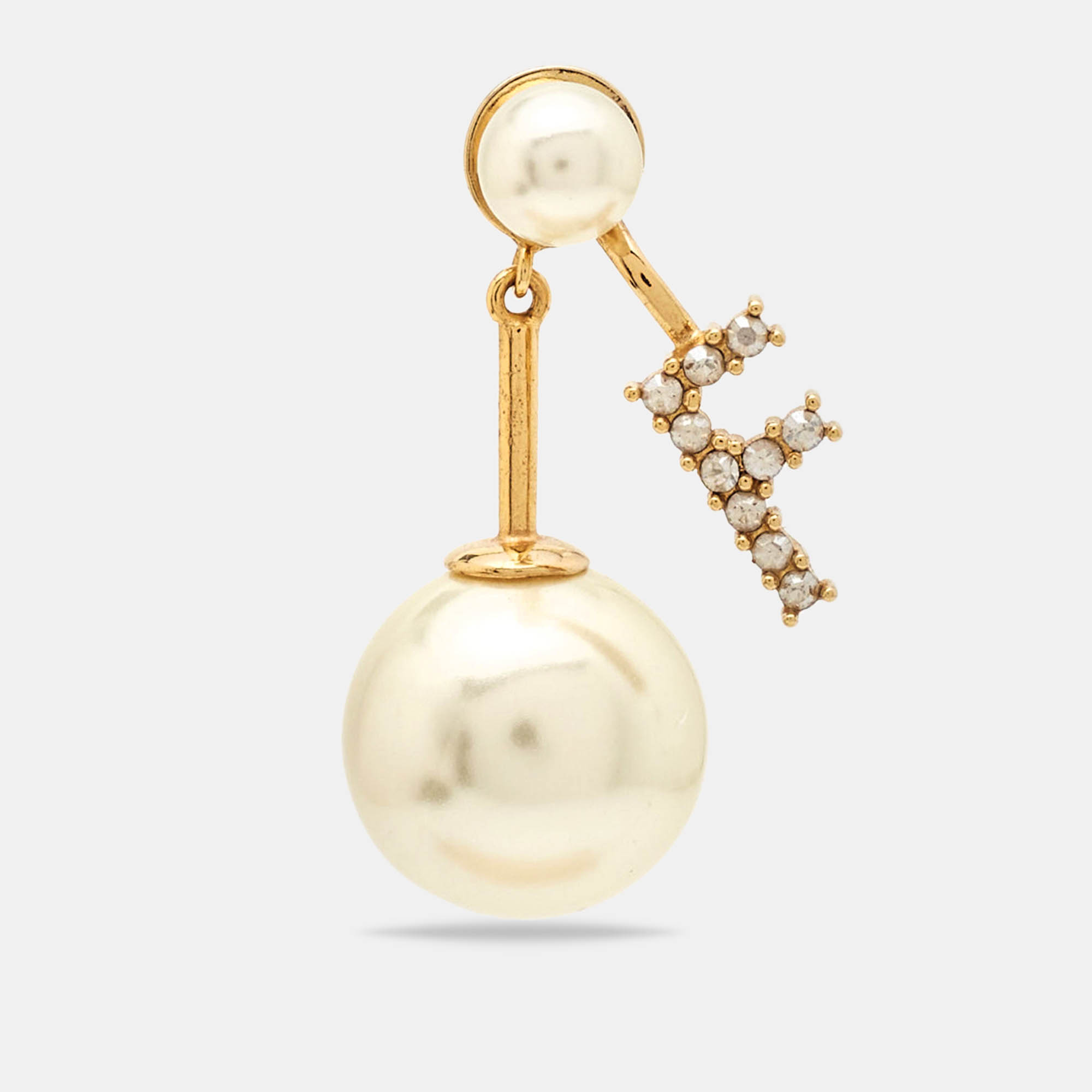 

Dior My ABC Faux Pearl Crystals Gold Tone Single Earring