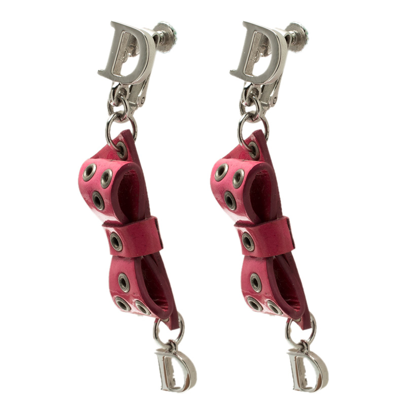 

Dior Pink Bow Patent Leather Drop Earrings