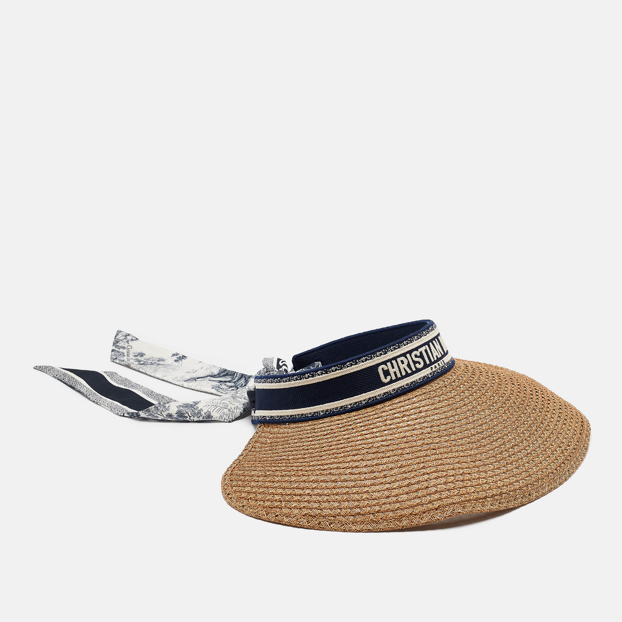 

Dior Brown Straw Dioriviera D-Ocean Visor with Silk Mitzah