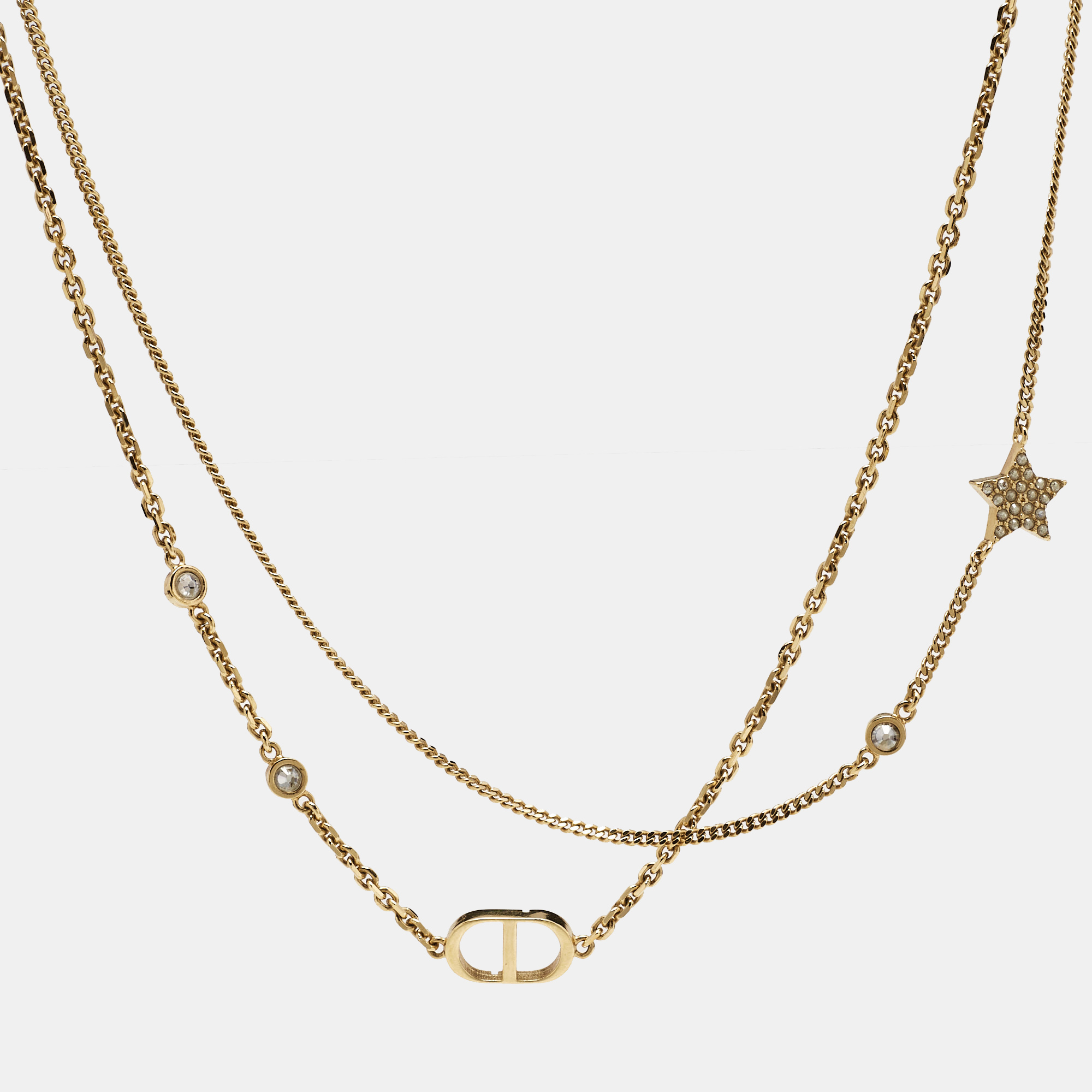 

Dior Petit CD Crystals Gold Tone Double Strand Necklace