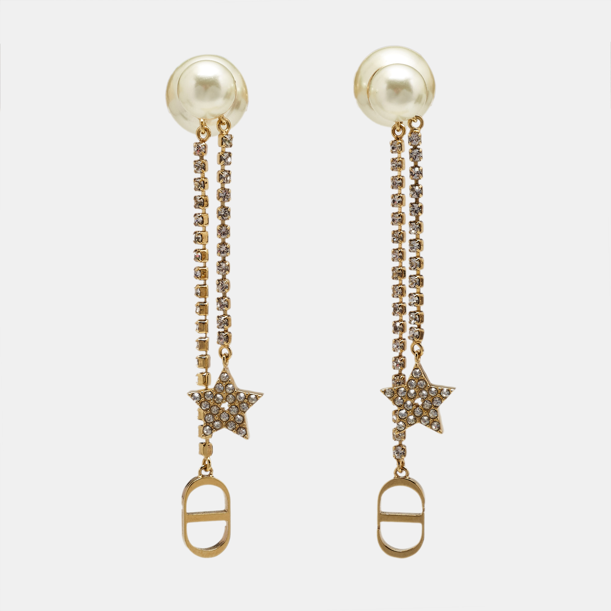 

Dior Tribales Crystals Faux Pearl Gold Tone Earrings