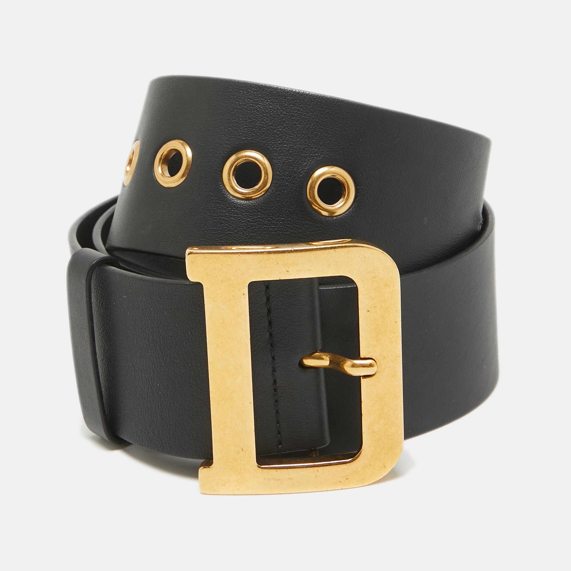 

Dior Black Leather Diorquake Buckle Belt 80CM