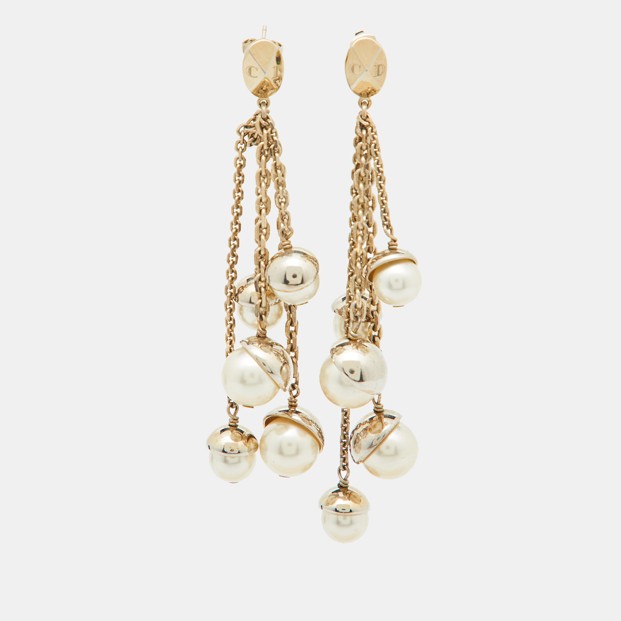 

Dior Mise en Dior Faux Pearl Gold Tone Dangle Earrings