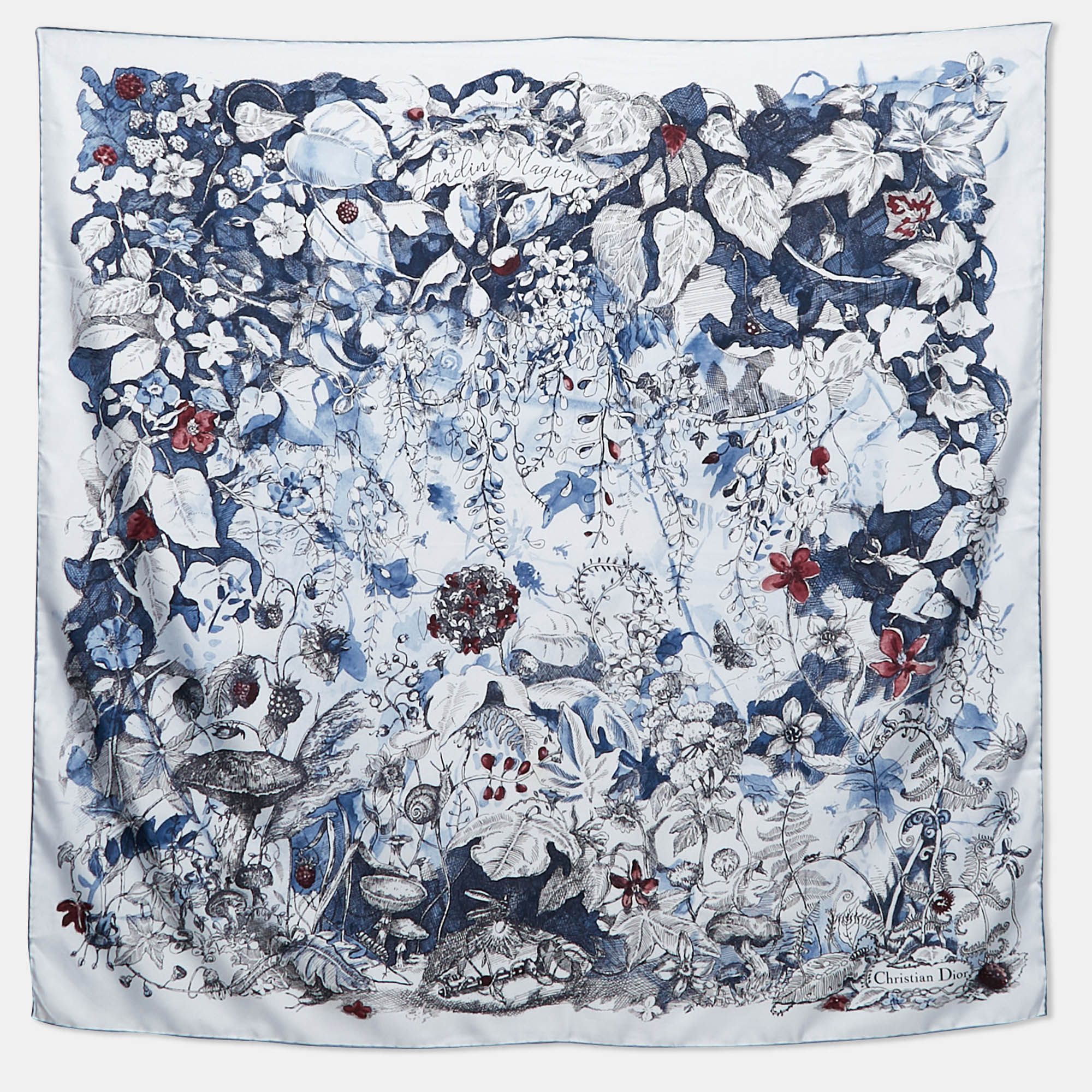 

Christian Dior Floral Print Silk Square Scarf, Blue