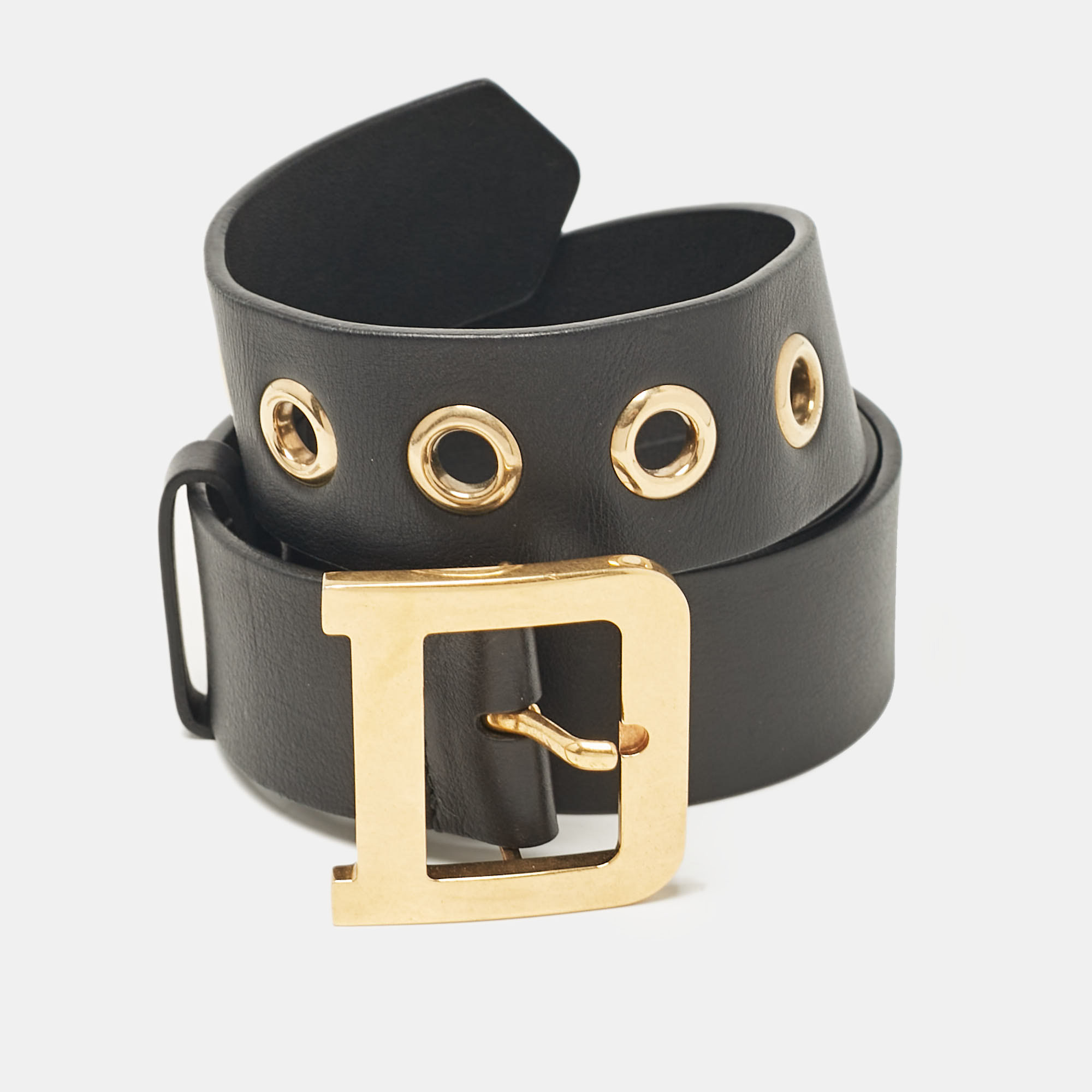 

Dior Black Leather Diorquake Buckle Belt 80CM