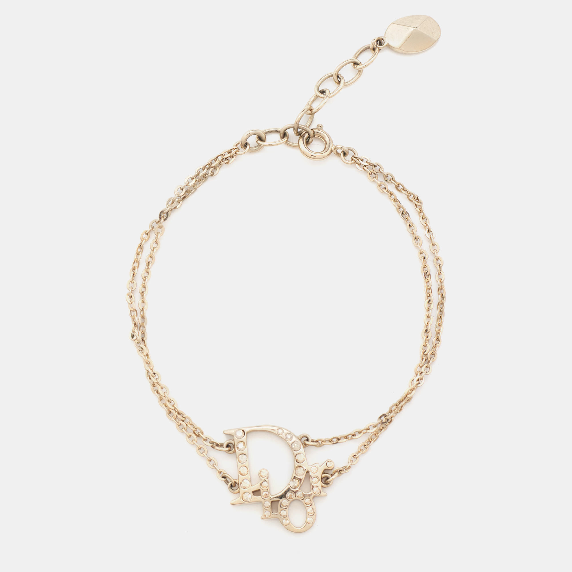 

Dior Oblique Charm Crystals Gold Tone Double Chain Bracelet