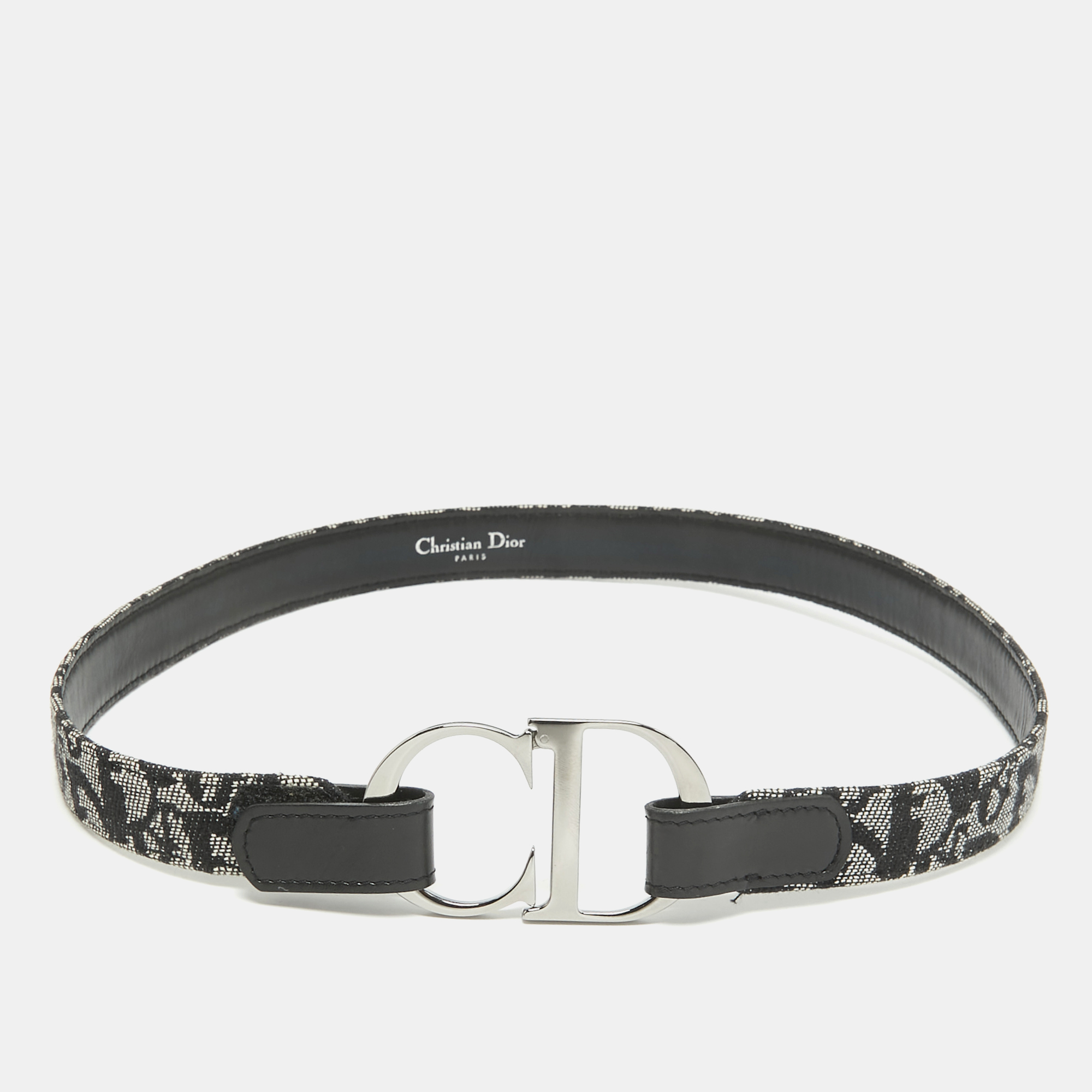 

Dior Black Oblique Canvas and Leather CD Logo Buckle Belt