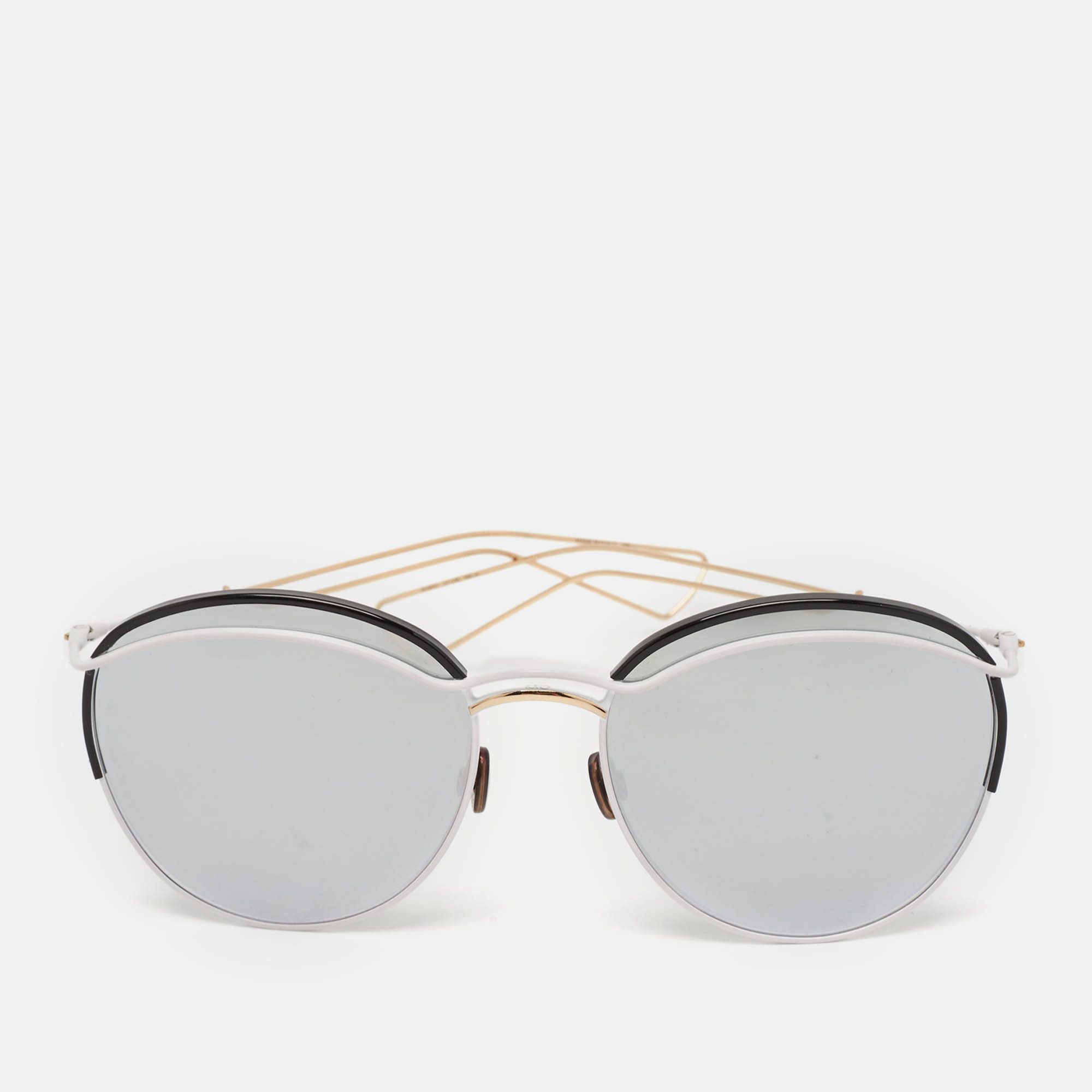 

Dior White/Grey Mirrored DiorRound Aviator Sunglasses