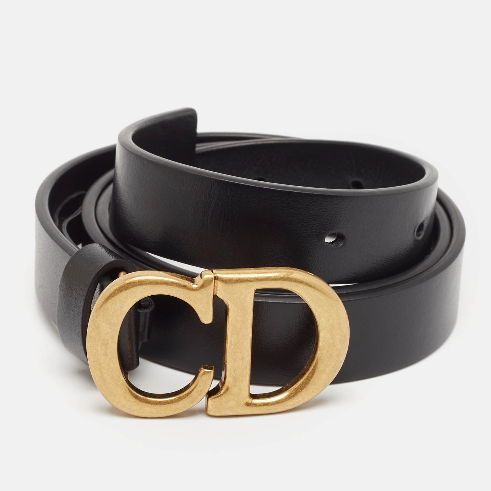 

Dior Black Leather CD Logo Buckle Belt