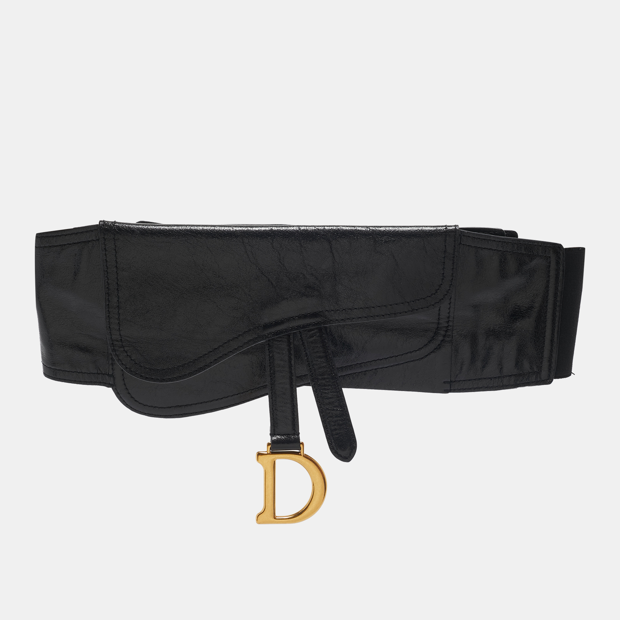 

Dior Black Glossy Leather Saddle Wide Belt