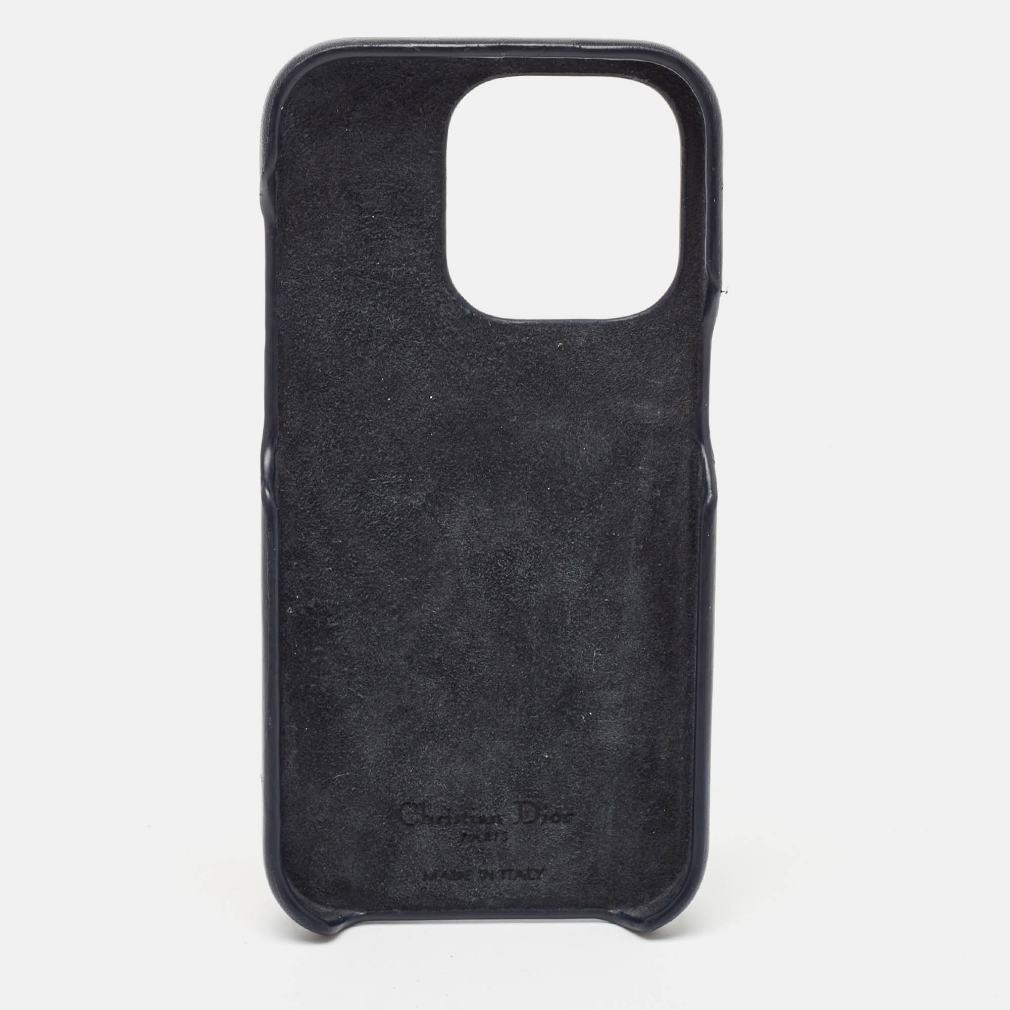 Dior Navy Blue/Beige Oblique Jacquard and Leather Saddle iPhone 14 Pro Case 