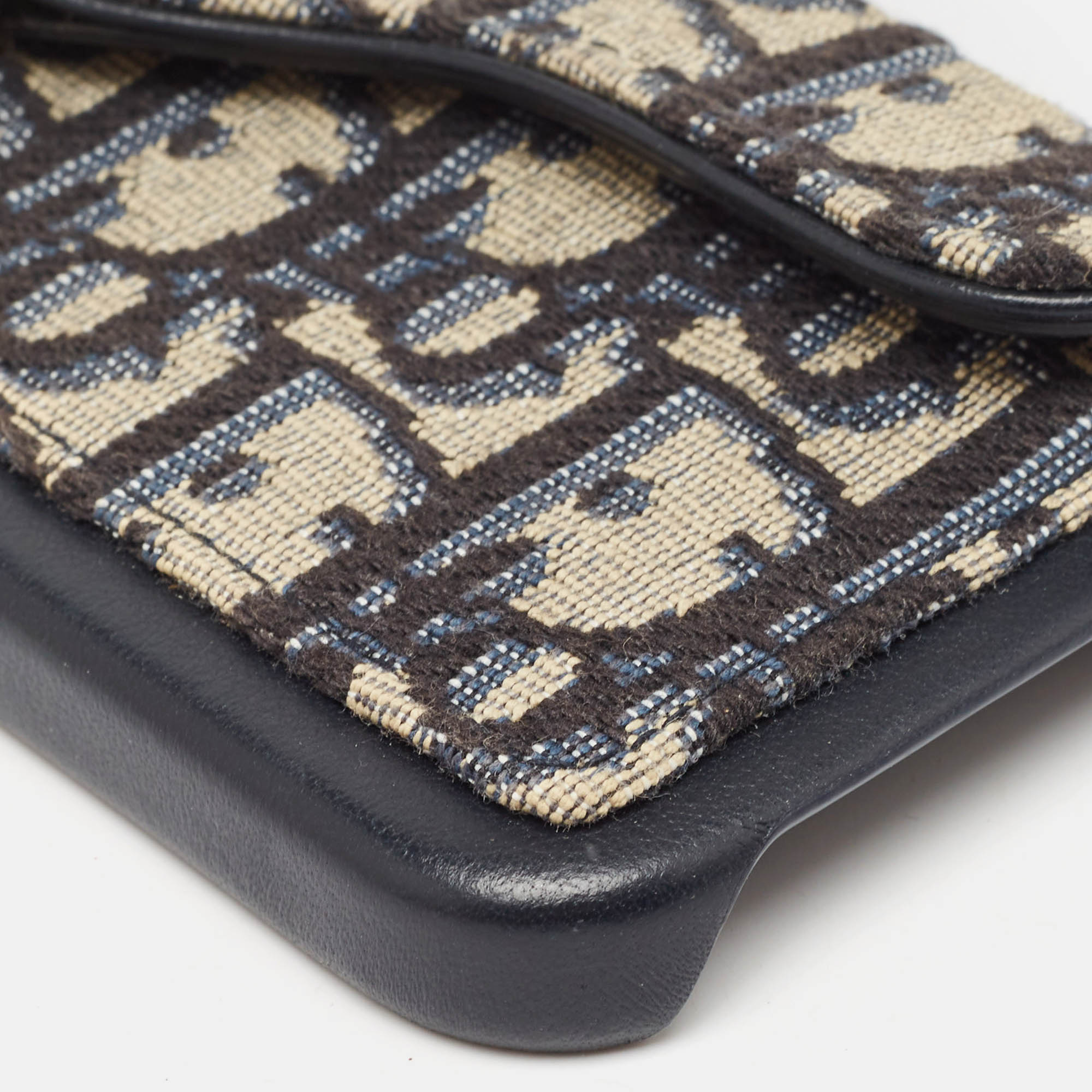 Dior Navy Blue/Beige Oblique Jacquard and Leather Saddle iPhone 14 Pro Case 