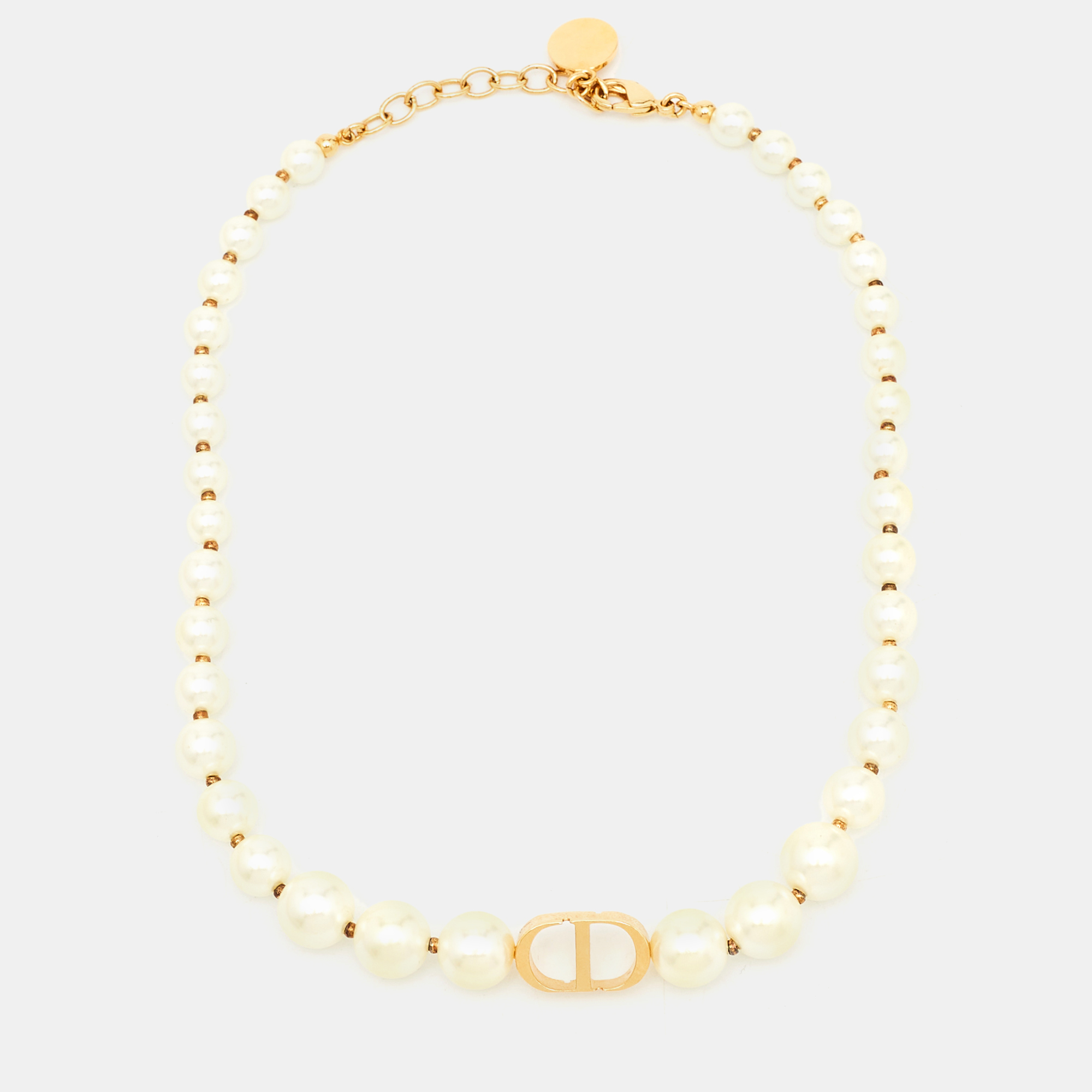 

Dior 30 Montaigne Faux Pearl Gold Tone Choker Necklace