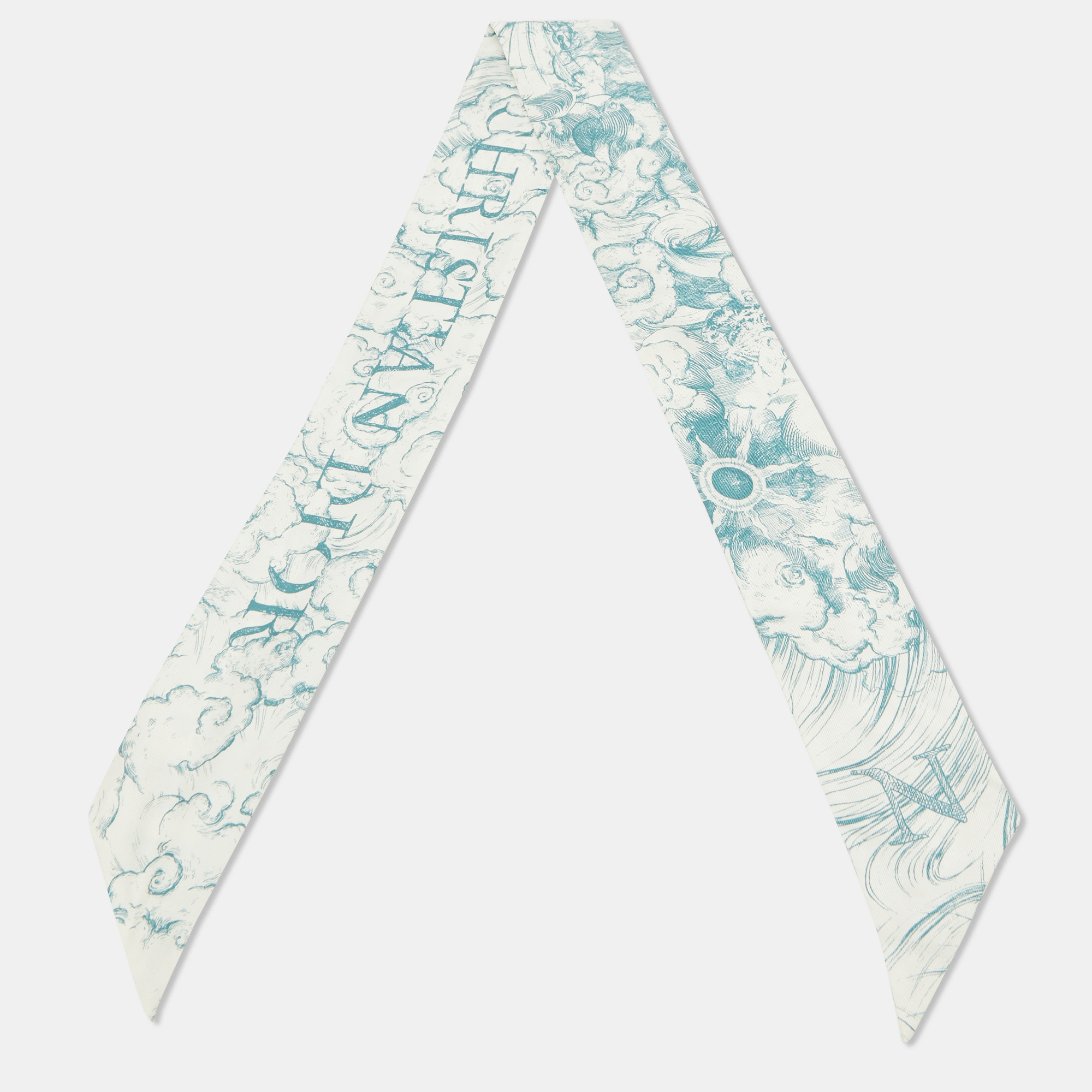 

Dior White/Green Nuage Print Silk Mitzah Scarf