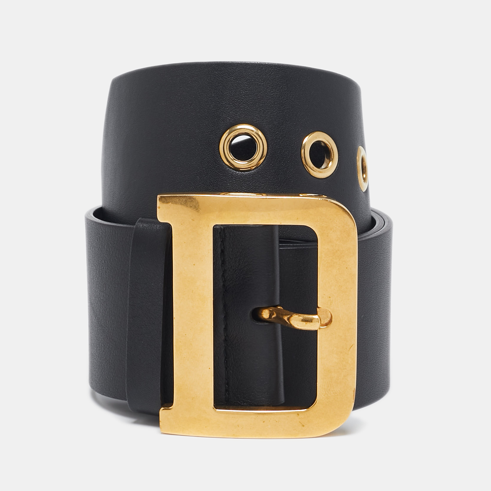 

Dior Black Leather Diorquake Wide Belt 75CM