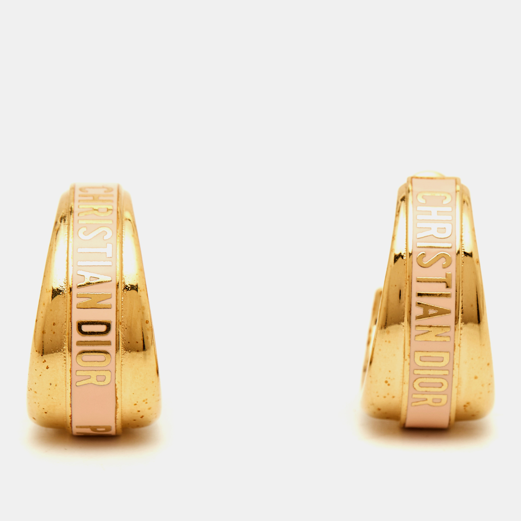 

Dior Logo Enamel Gold Tone Hoop Earrings