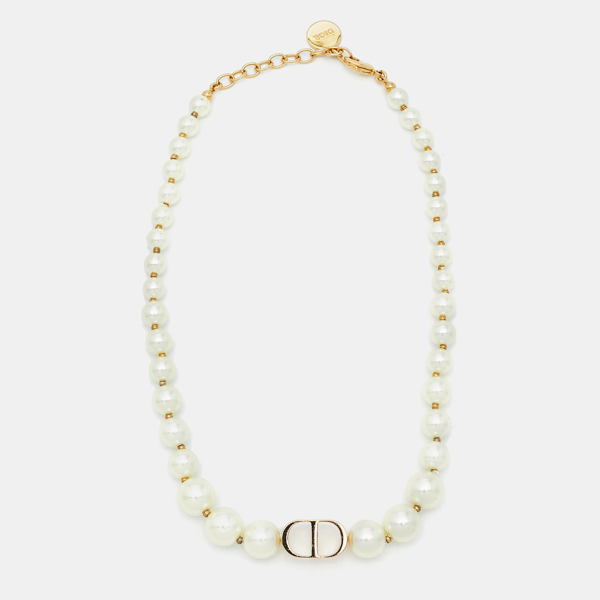 

Dior 30 Montaigne Faux Pearl Gold Tone Choker Necklace