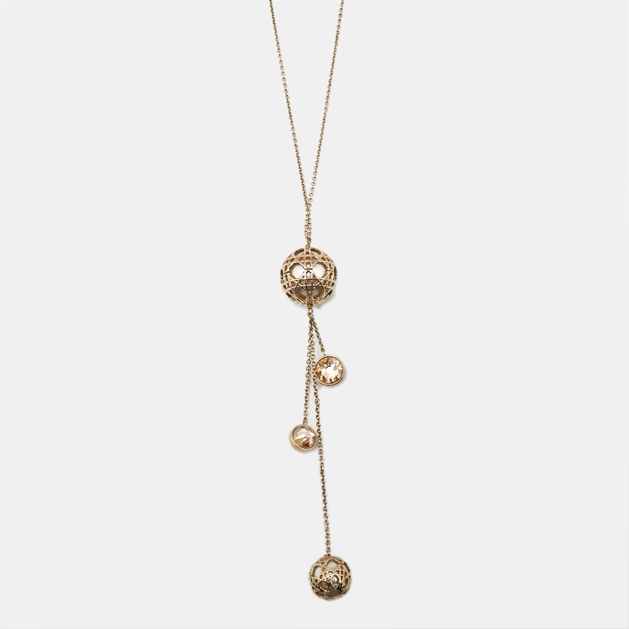 

Dior Cannage Faux Pearl Crystals Gold Tone Long Necklace