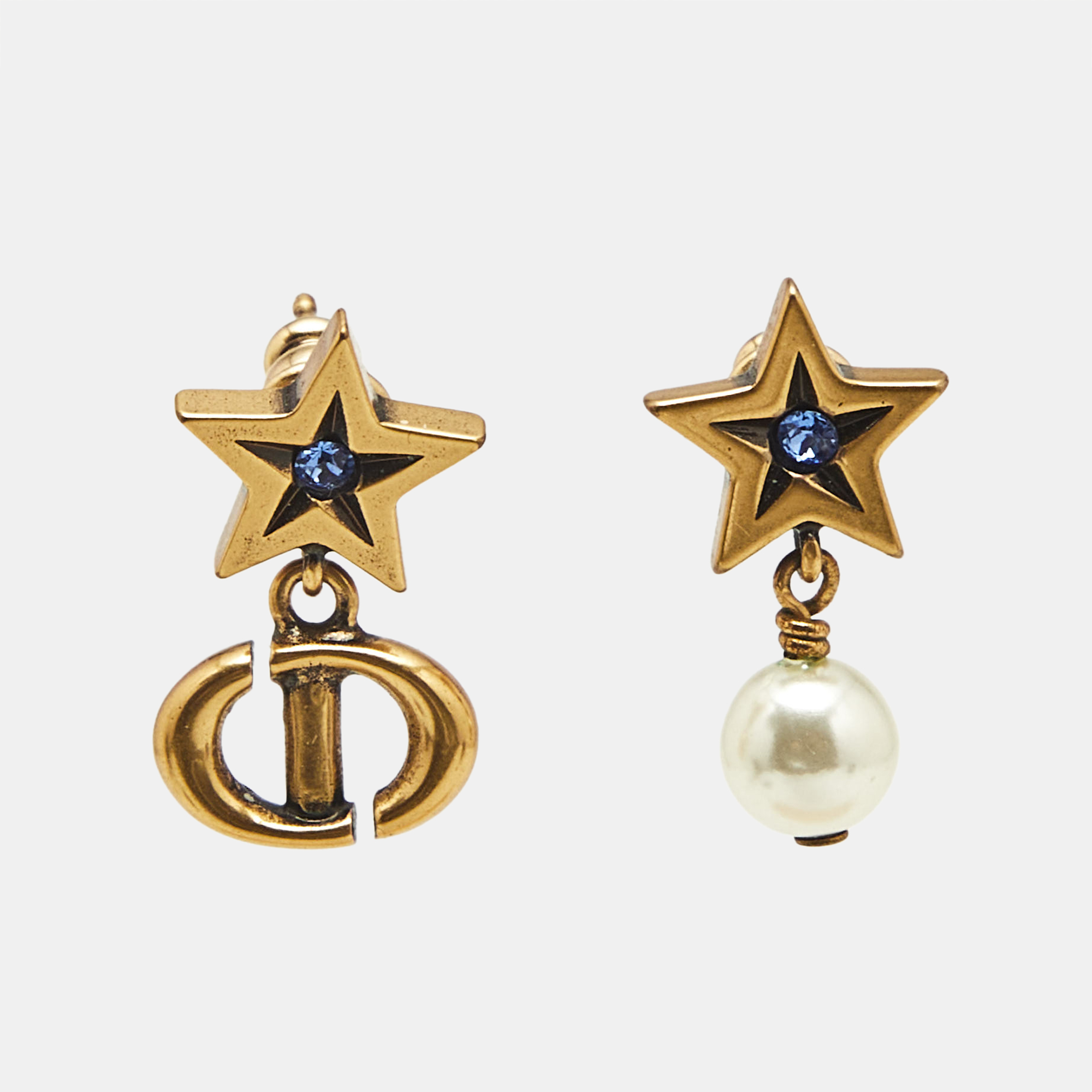 

Dior Star CD Faux Pearl Crystals Gold Tone Drop Earrings
