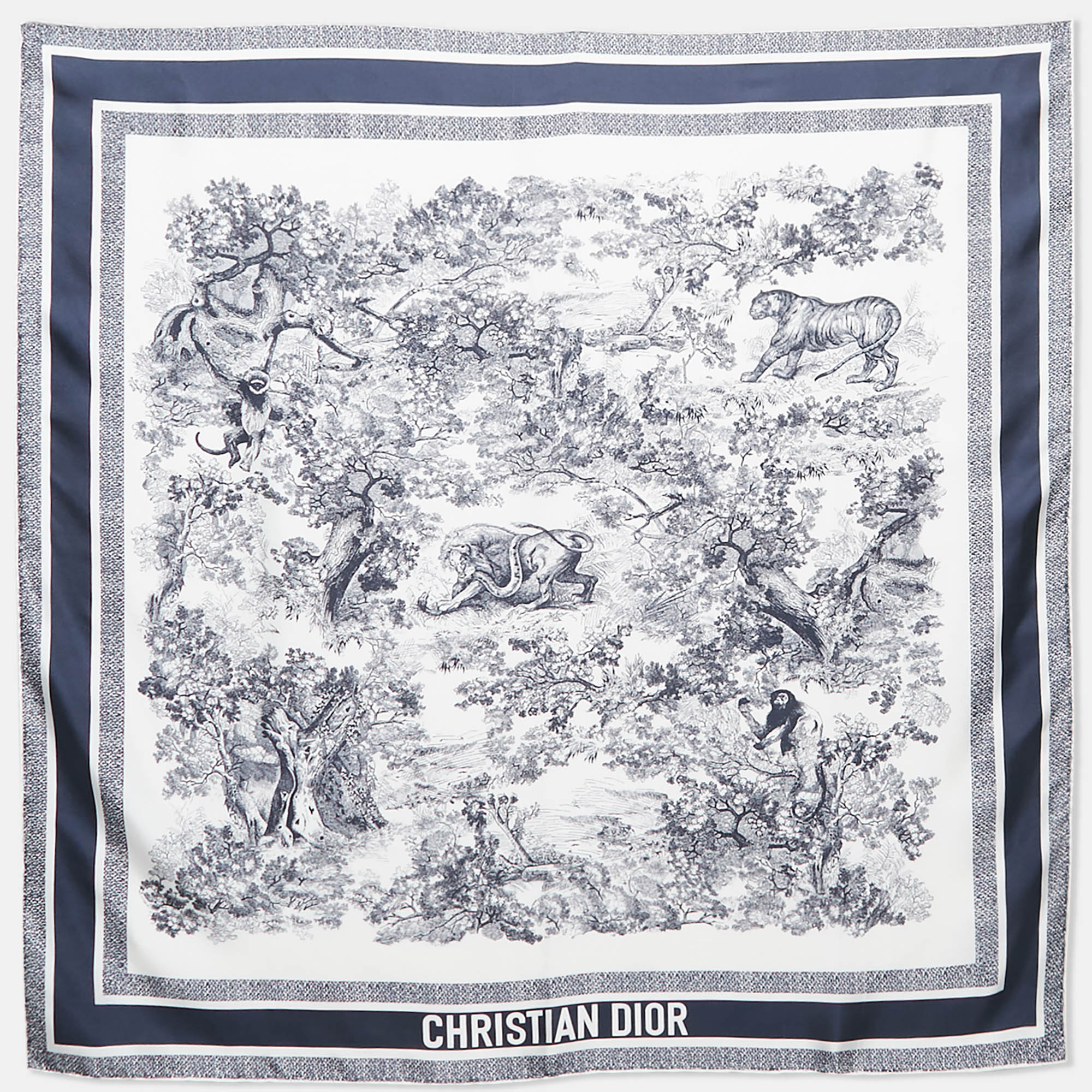 

Christian Dior Blue Marine Silk Toile De Jouy Scarf