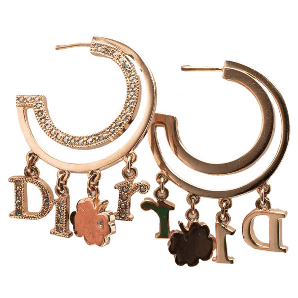 Dior Crystal Hoop Lucky Charm Crystal Earrings