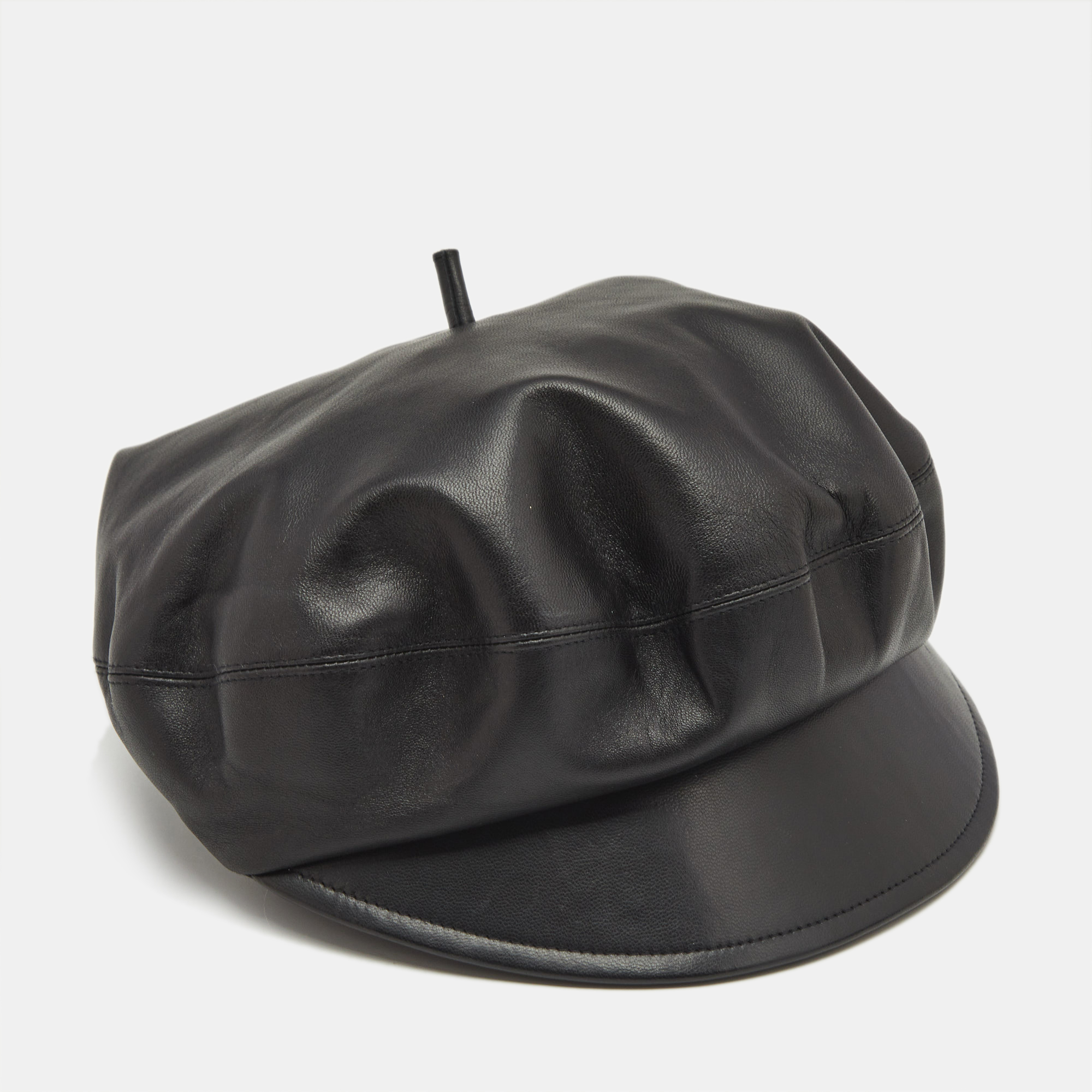 

Dior Black Lambskin Leather Beret Hat Size