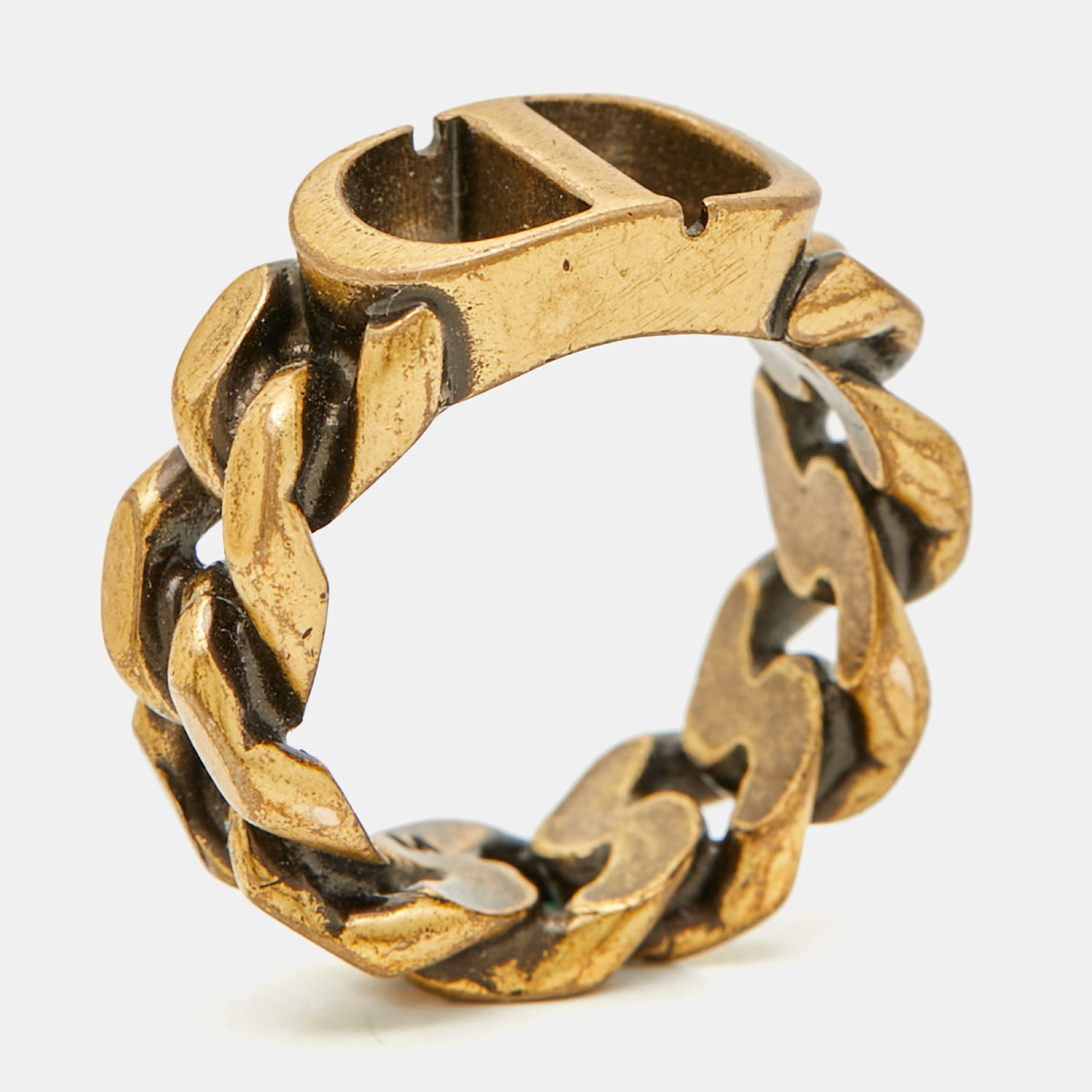 

Christian Dior CD Logo Gold Tone Metal Chain Link Ring Size