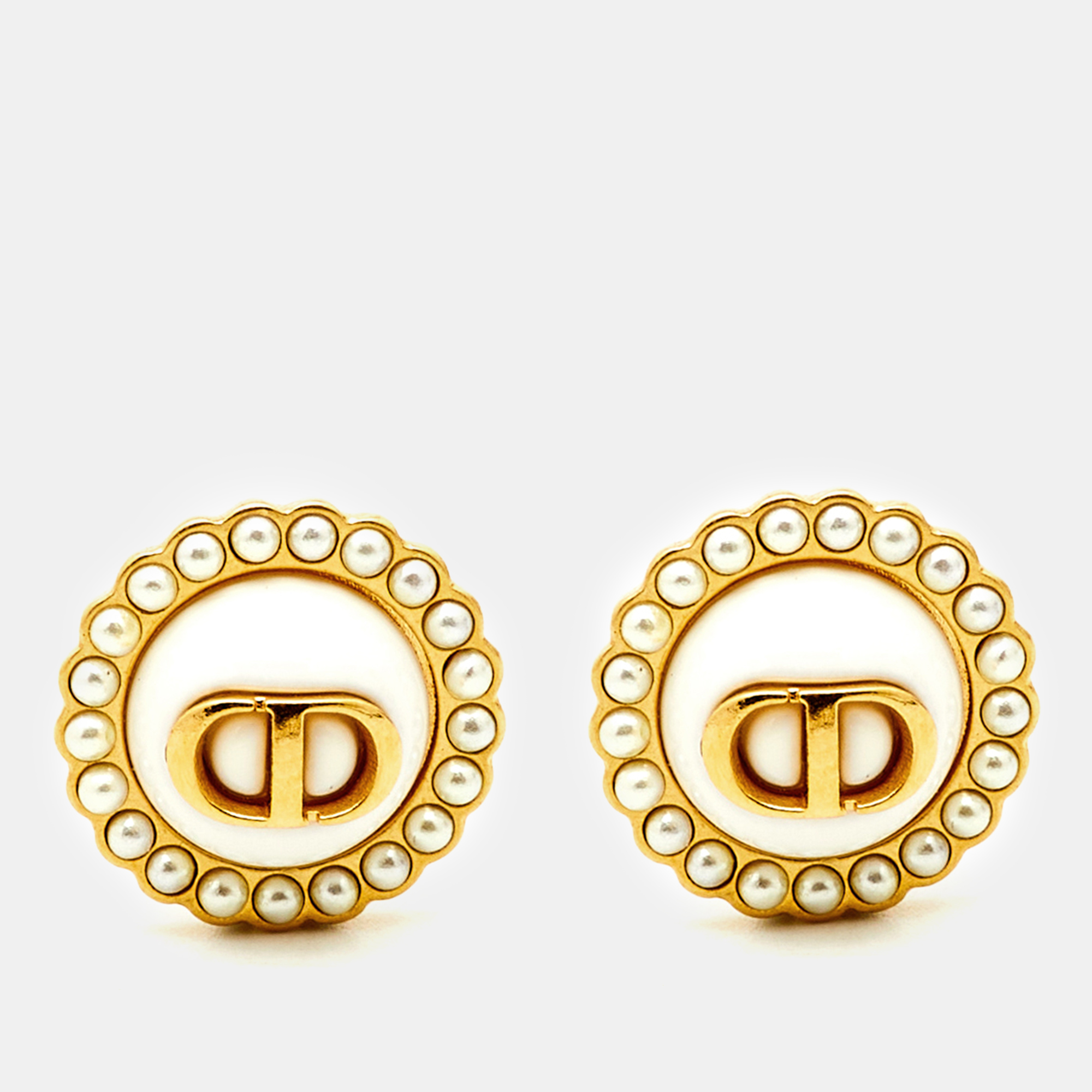 

Dior Petit CD Baroque Faux Pearl Gold Tone Stud Earrings