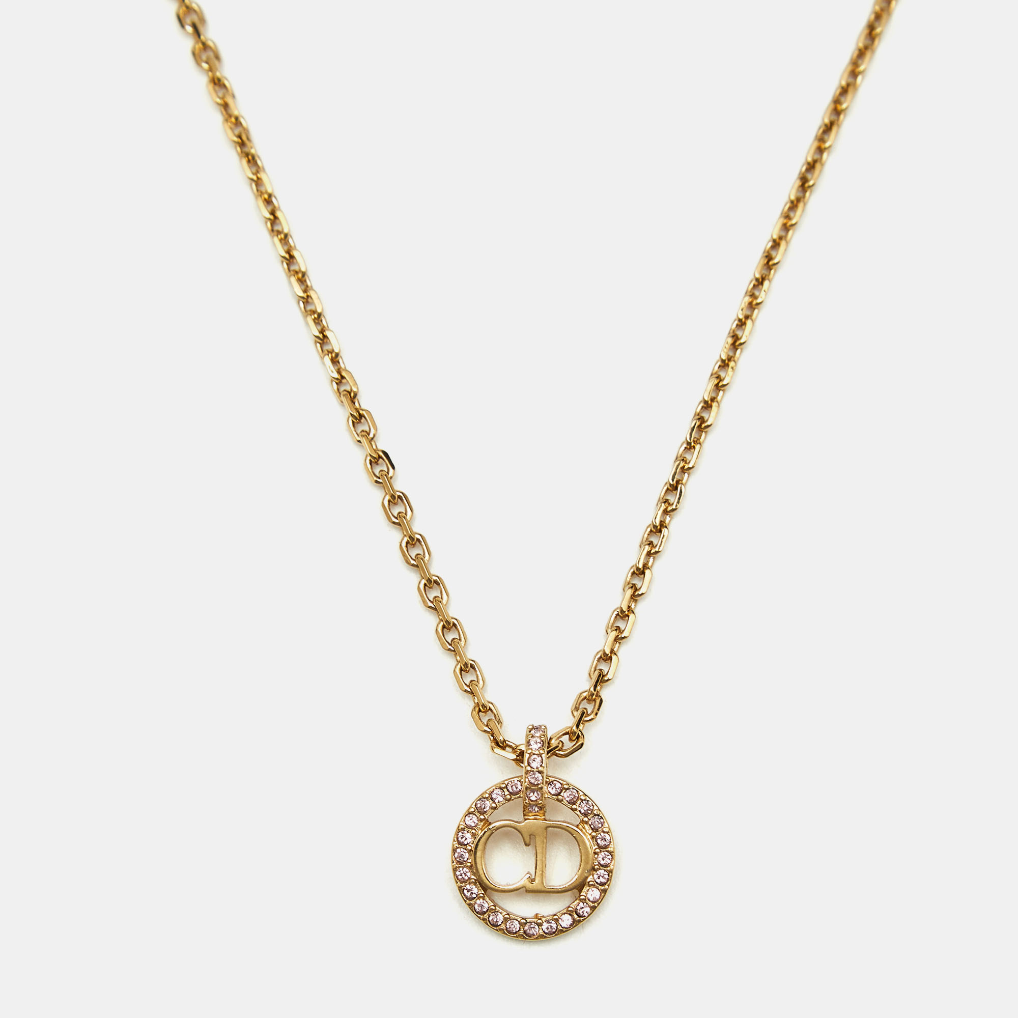 Pre-owned Dior Petit Cd Crystals Gold Tone Necklace