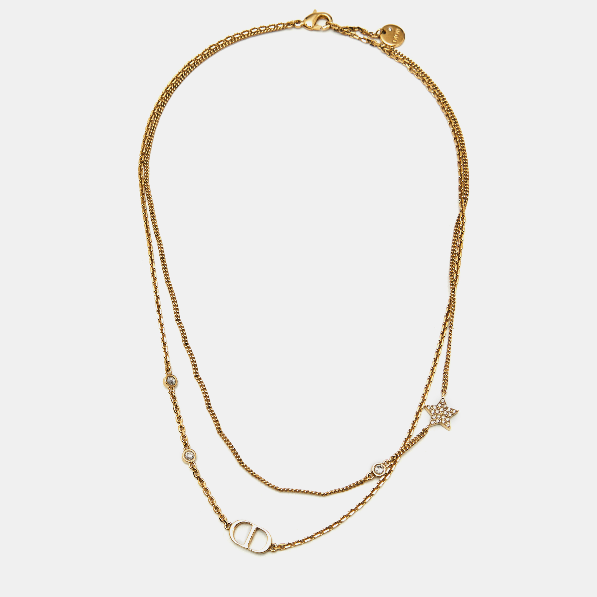 

Dior Petit CD Crystals Gold Tone Double Strand Necklace